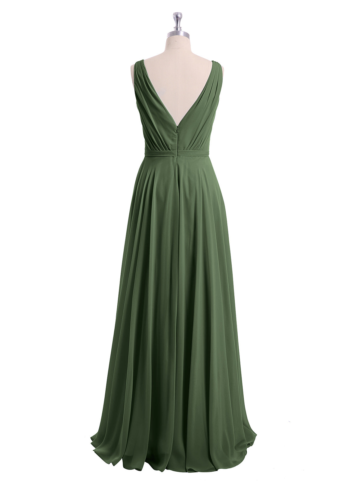 V Neckline Chiffon Bridesmaid Dresses Olive Green