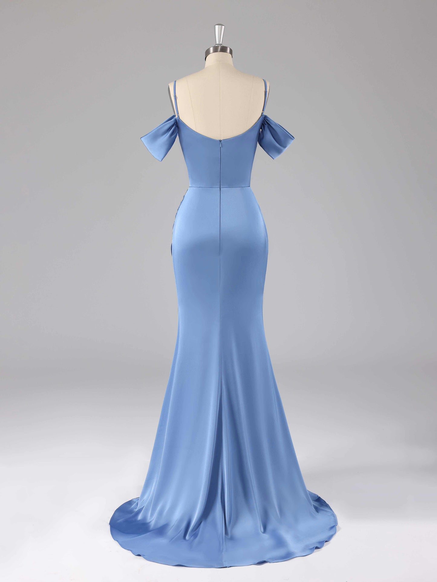 Vida Chic Off-The-Shoulder Sweep Train Satin Dresses