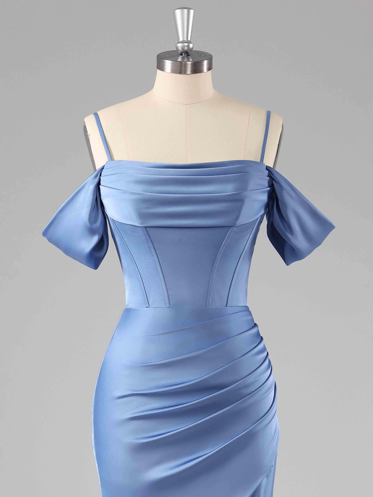 Vida Chic Off-The-Shoulder Sweep Train Satin Dresses