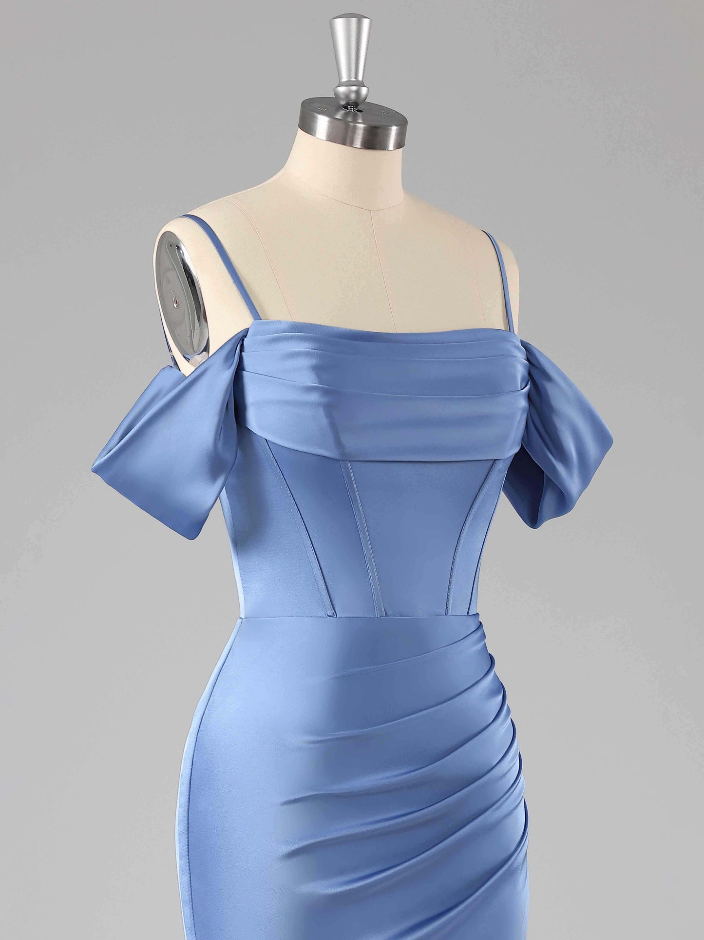 Vida Chic Off-The-Shoulder Sweep Train Satin Dresses