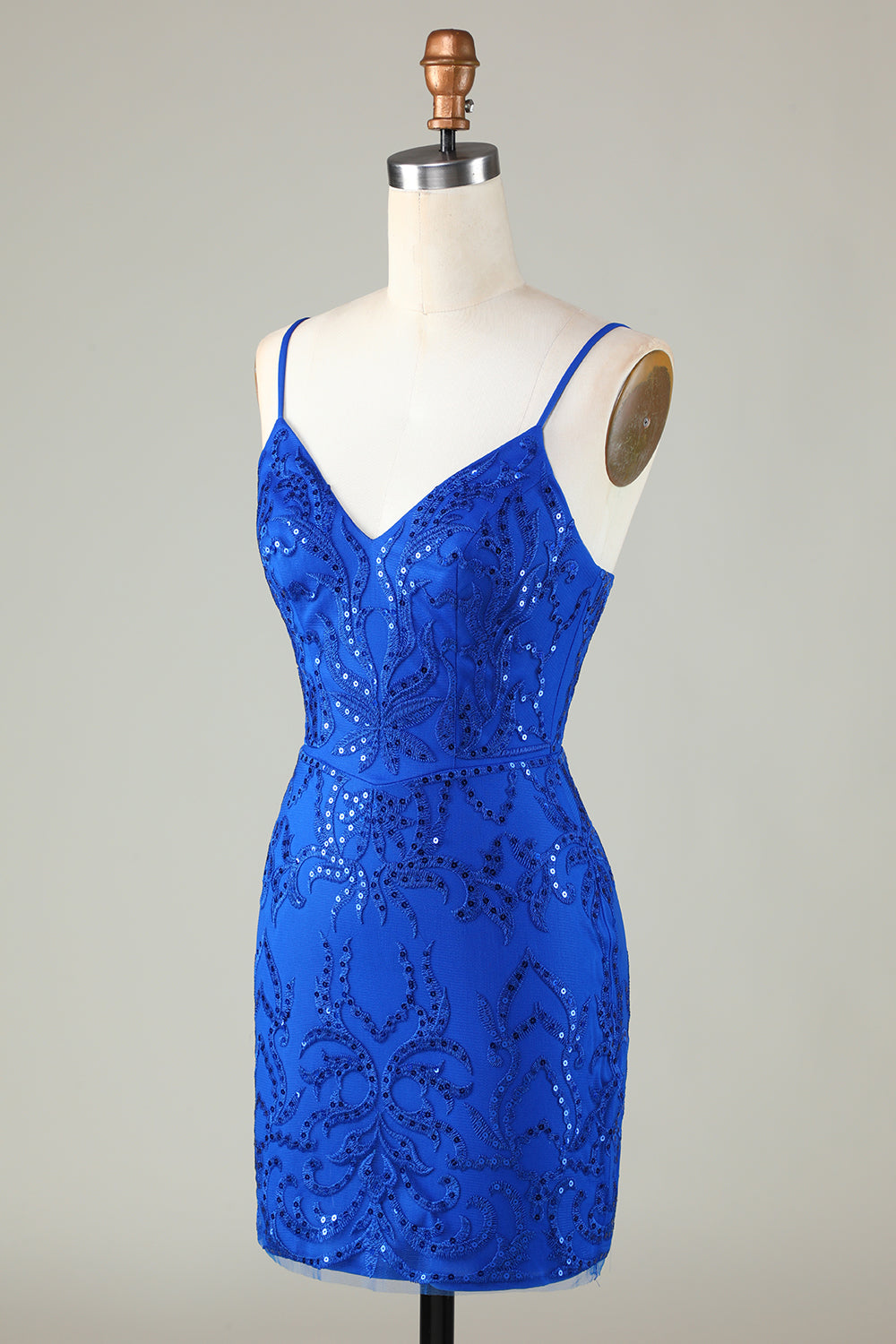 Sparkly Royal Blue Sequins Spaghetti Straps Tight Short Homecoming Dresses