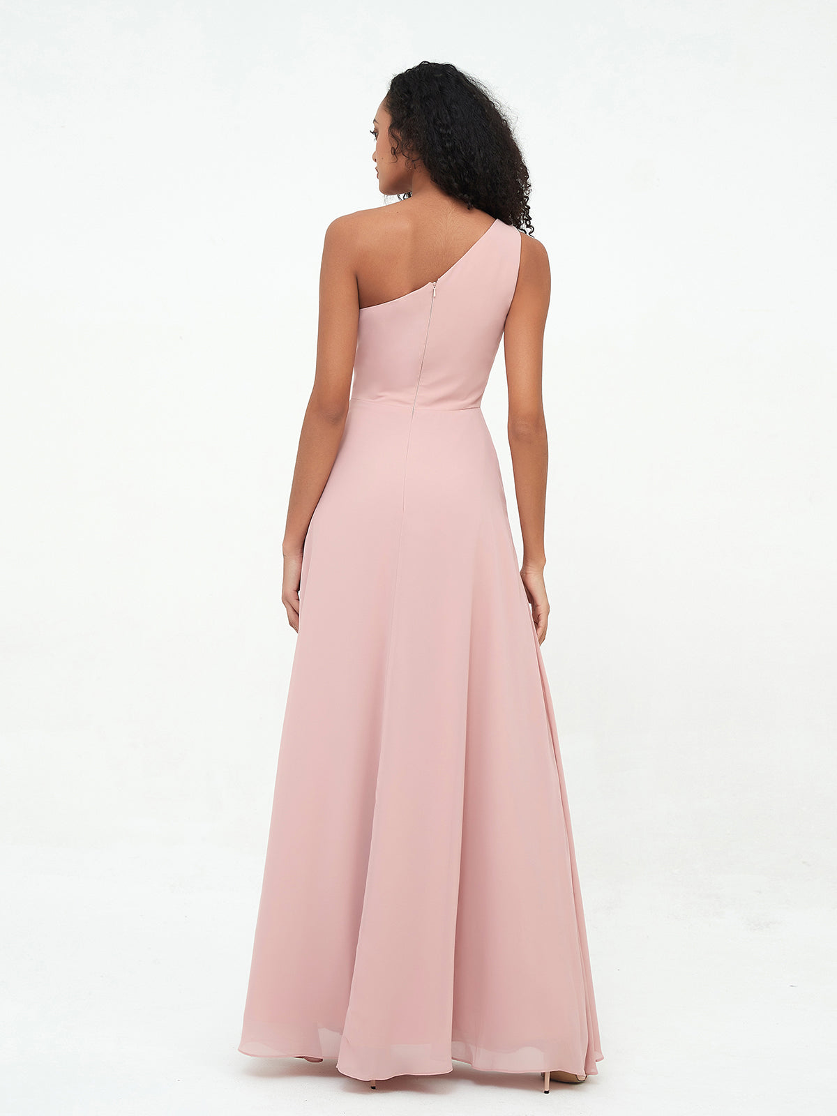 One-Shoulder Chiffon Max Dresses with Slit-Dusty Rose