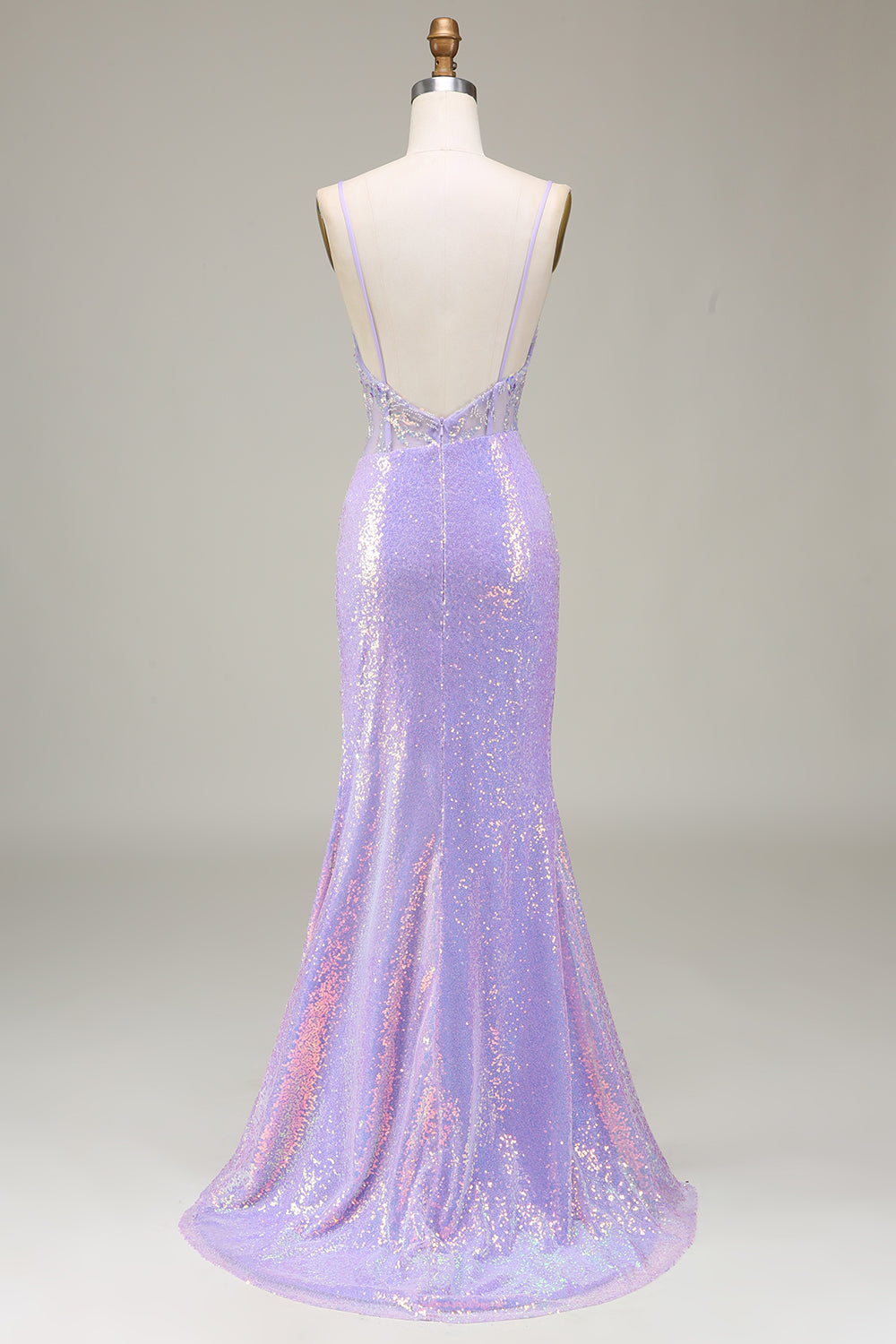 Sparkly Mermaid LighT Purple Corset Prom Dress with Slit