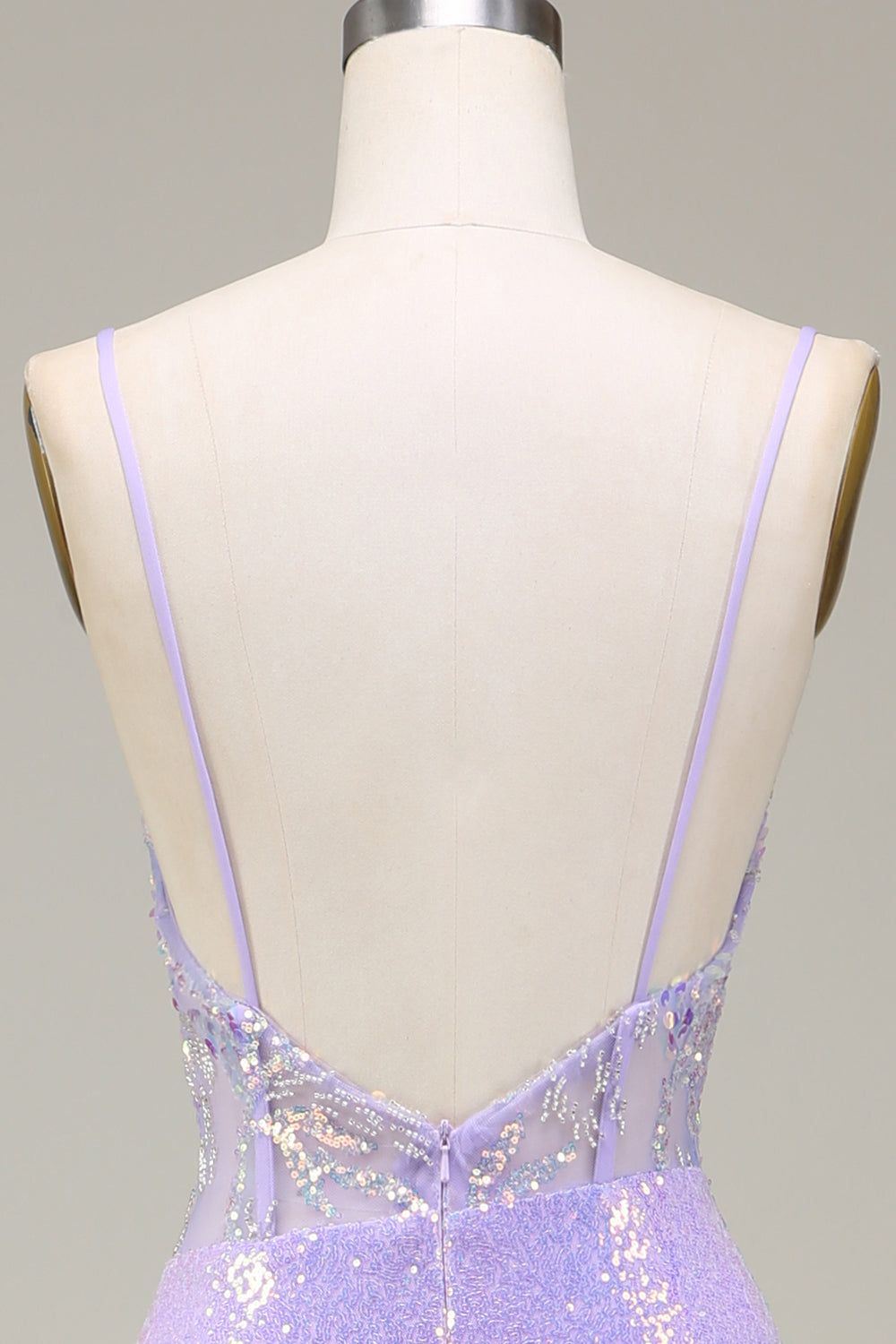 Sparkly Mermaid LighT Purple Corset Prom Dress with Slit