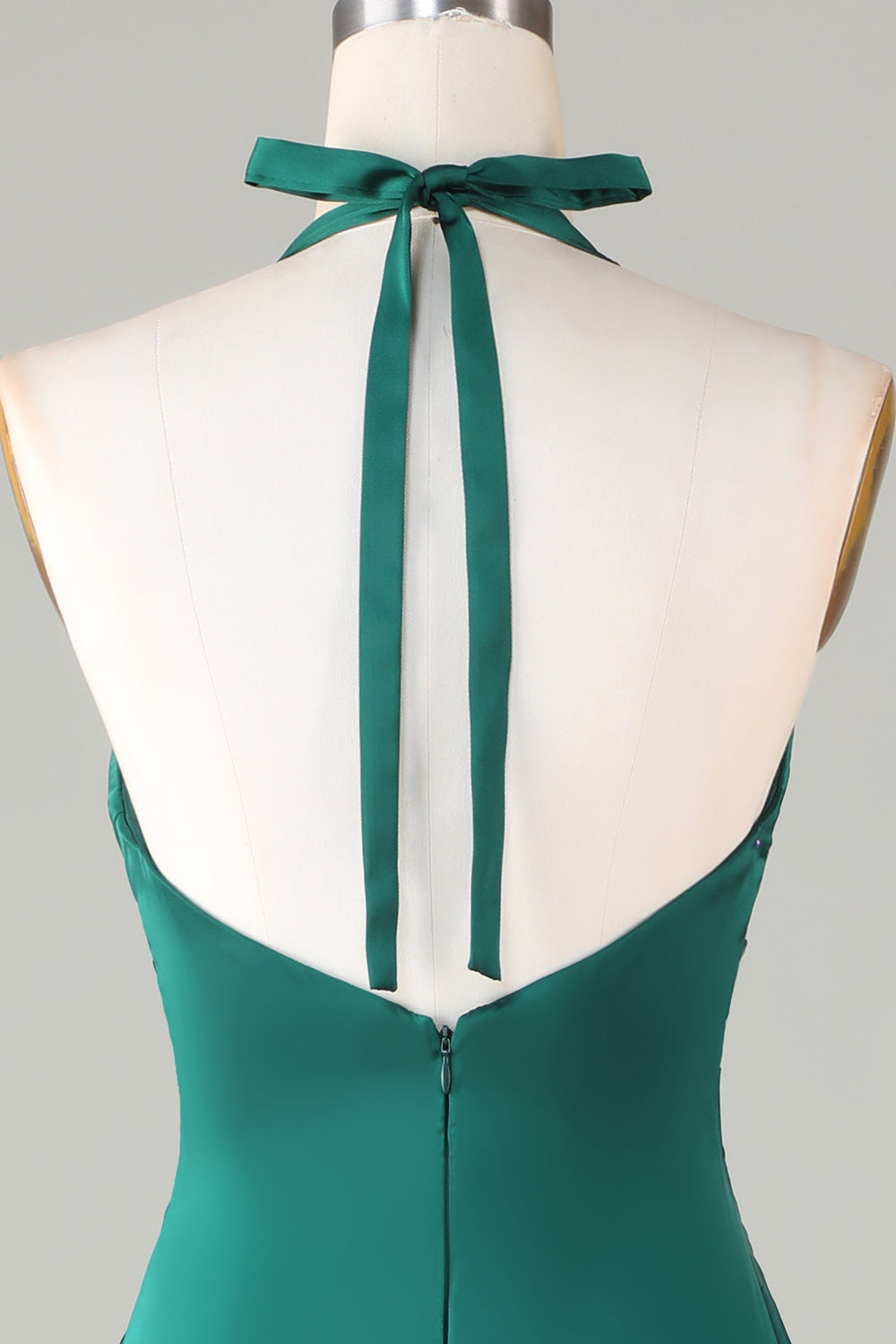 Dusty Sage Satin Sheath Halter Long Bridesmaid Dress