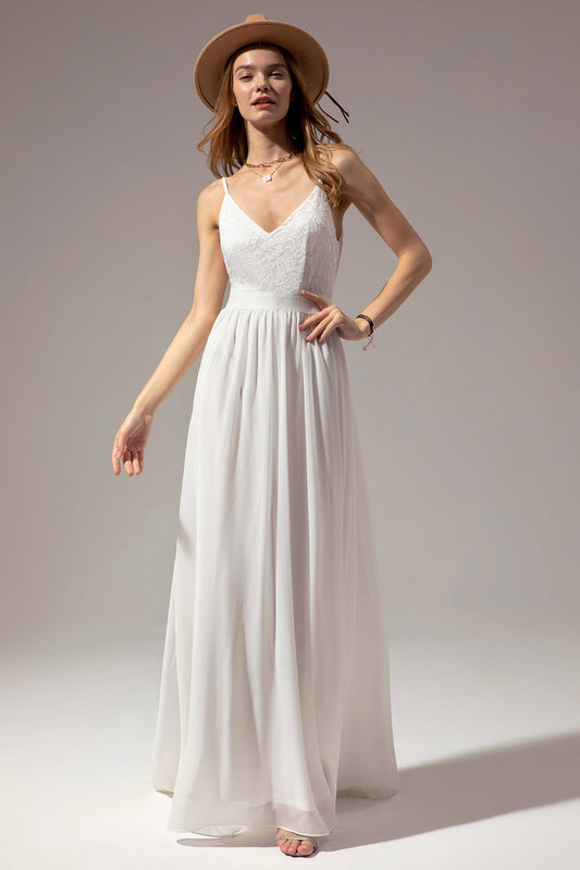 White Long Chiffon Bridesmaid Maxi Dress