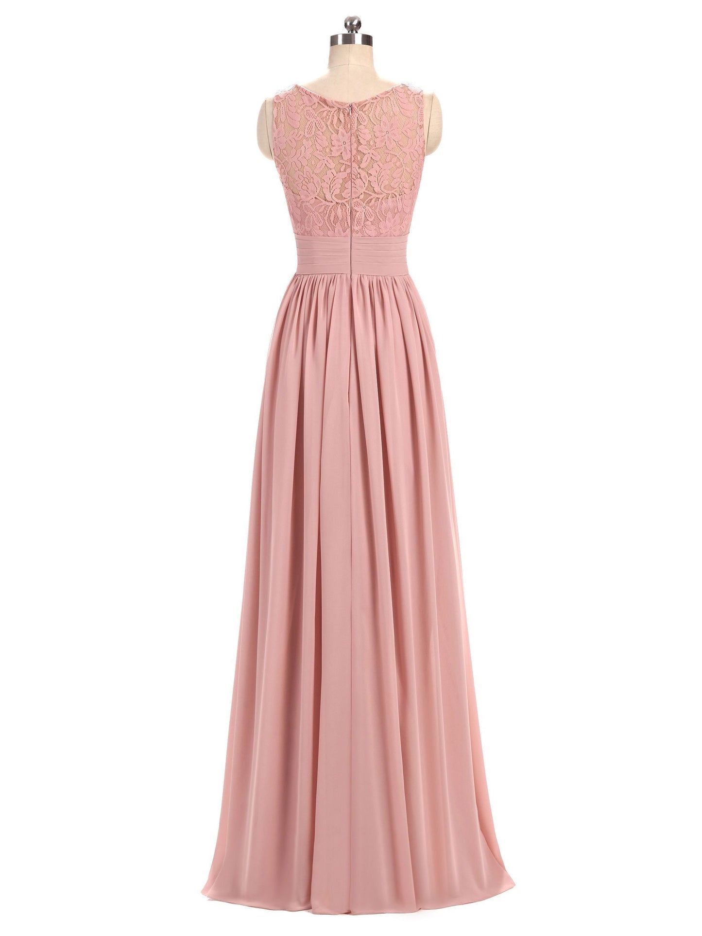 A-line V-Neck Floor-Length Chiffon Lace Pink Bridesmaid Dresses