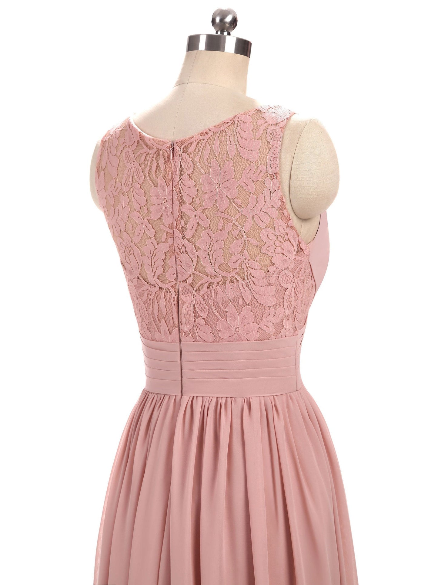 A-line V-Neck Floor-Length Chiffon Lace Pink Bridesmaid Dresses