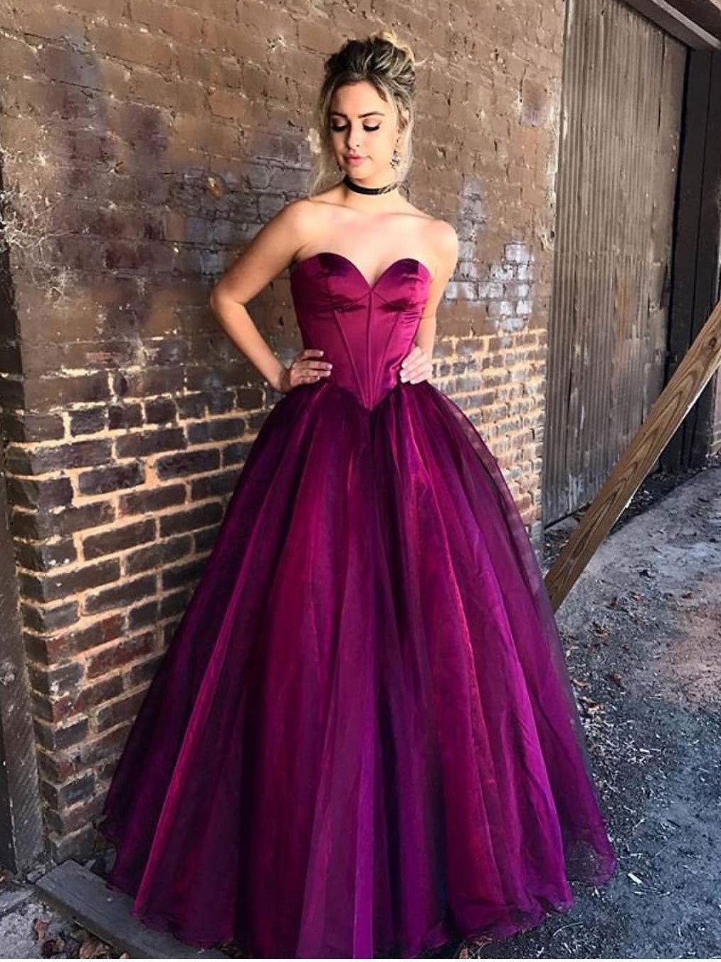 Ball-Gown Sweetheart Floor-Length Tulle Prom Dresses
