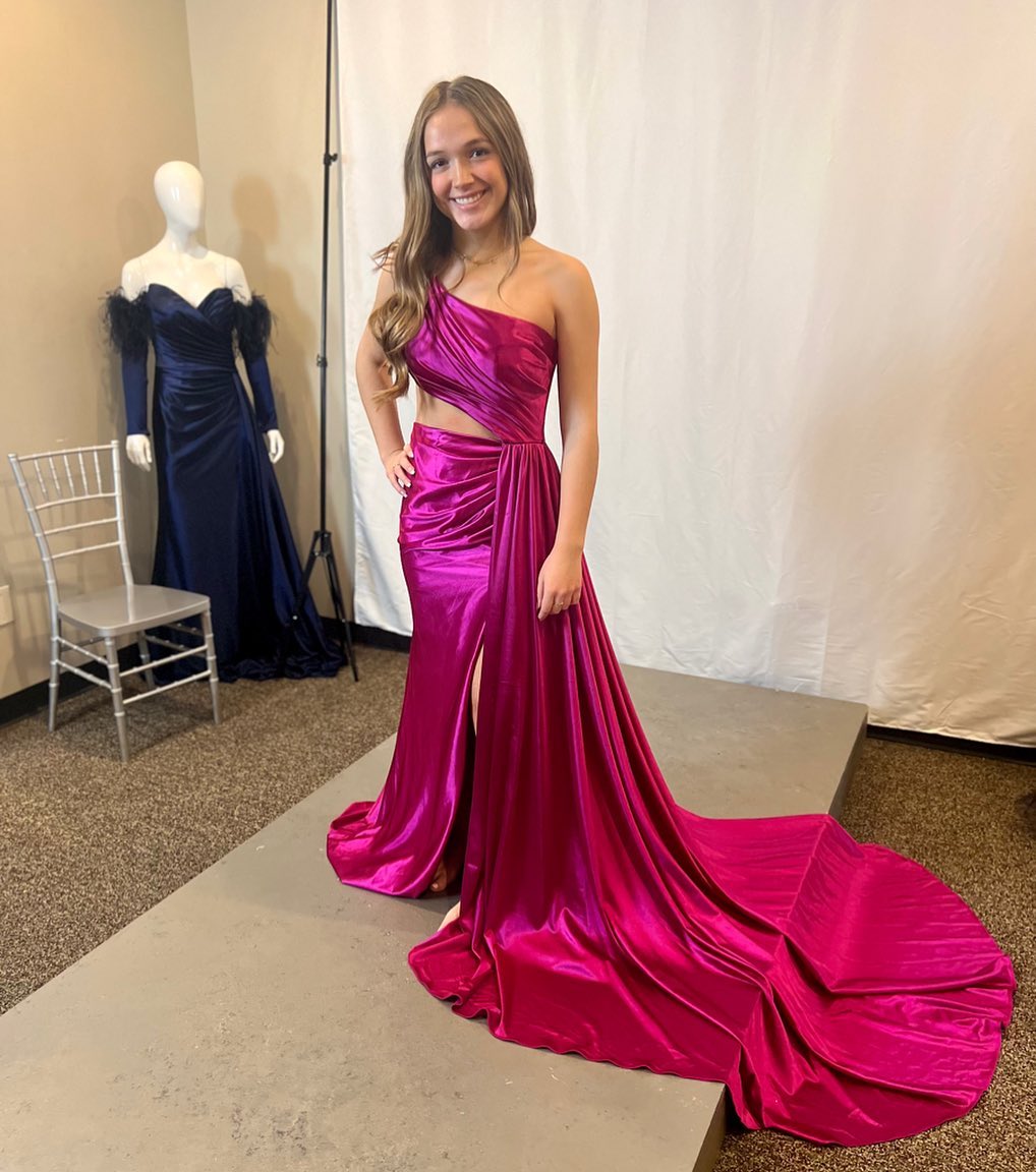 Shannon | Charming Mermaid One Shoulder Satin Prom Dresses with Slit