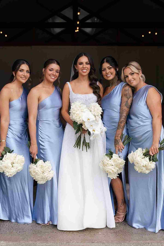 Filigree | One Shoulder Sleeveless Satin Pleated Long Bridesmaid Dress