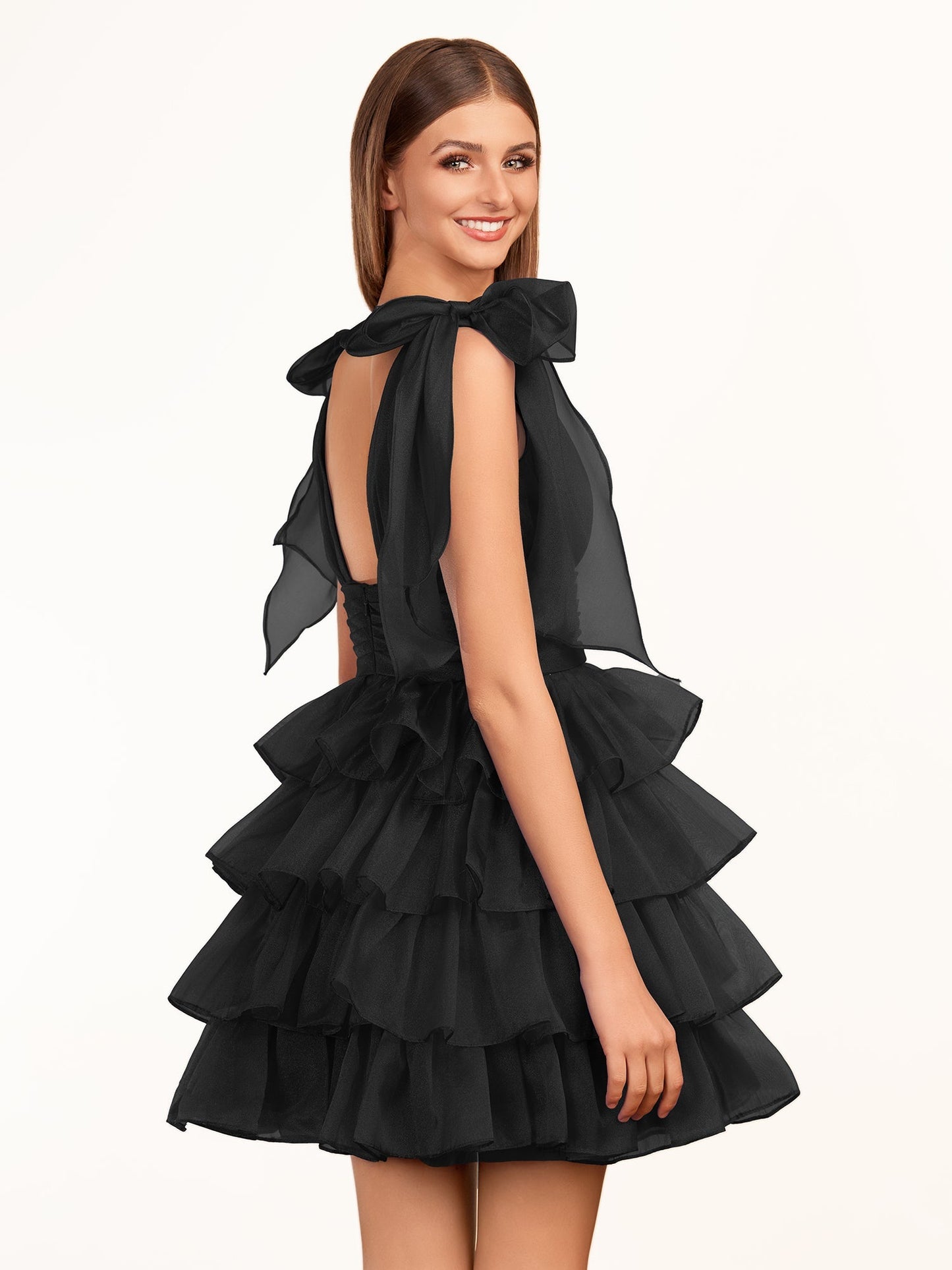 Joleen | Trendy A-Line Royal Blue Tiered Homecoming Dress with Bow