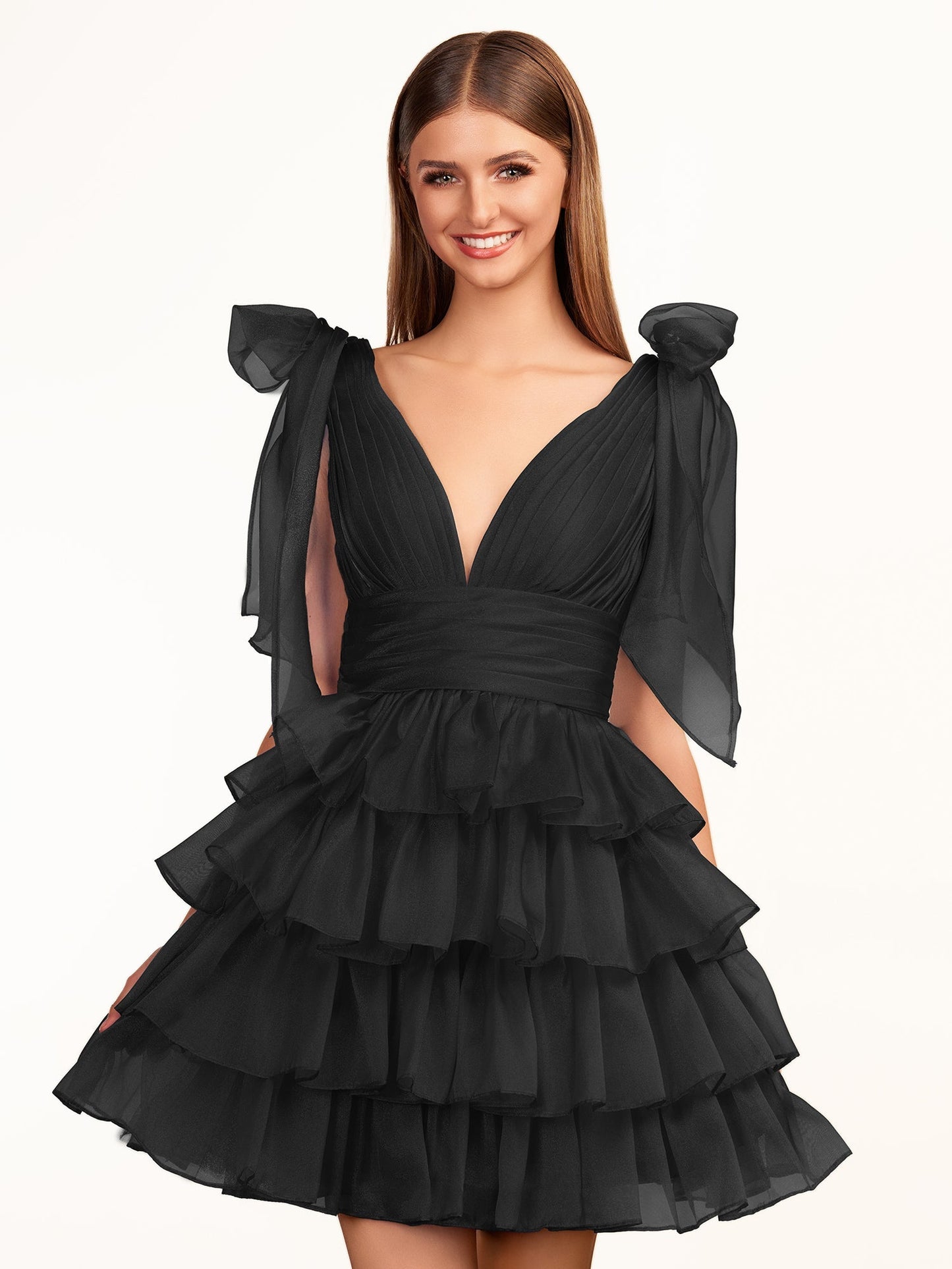 Joleen | Trendy A-Line Royal Blue Tiered Homecoming Dress with Bow