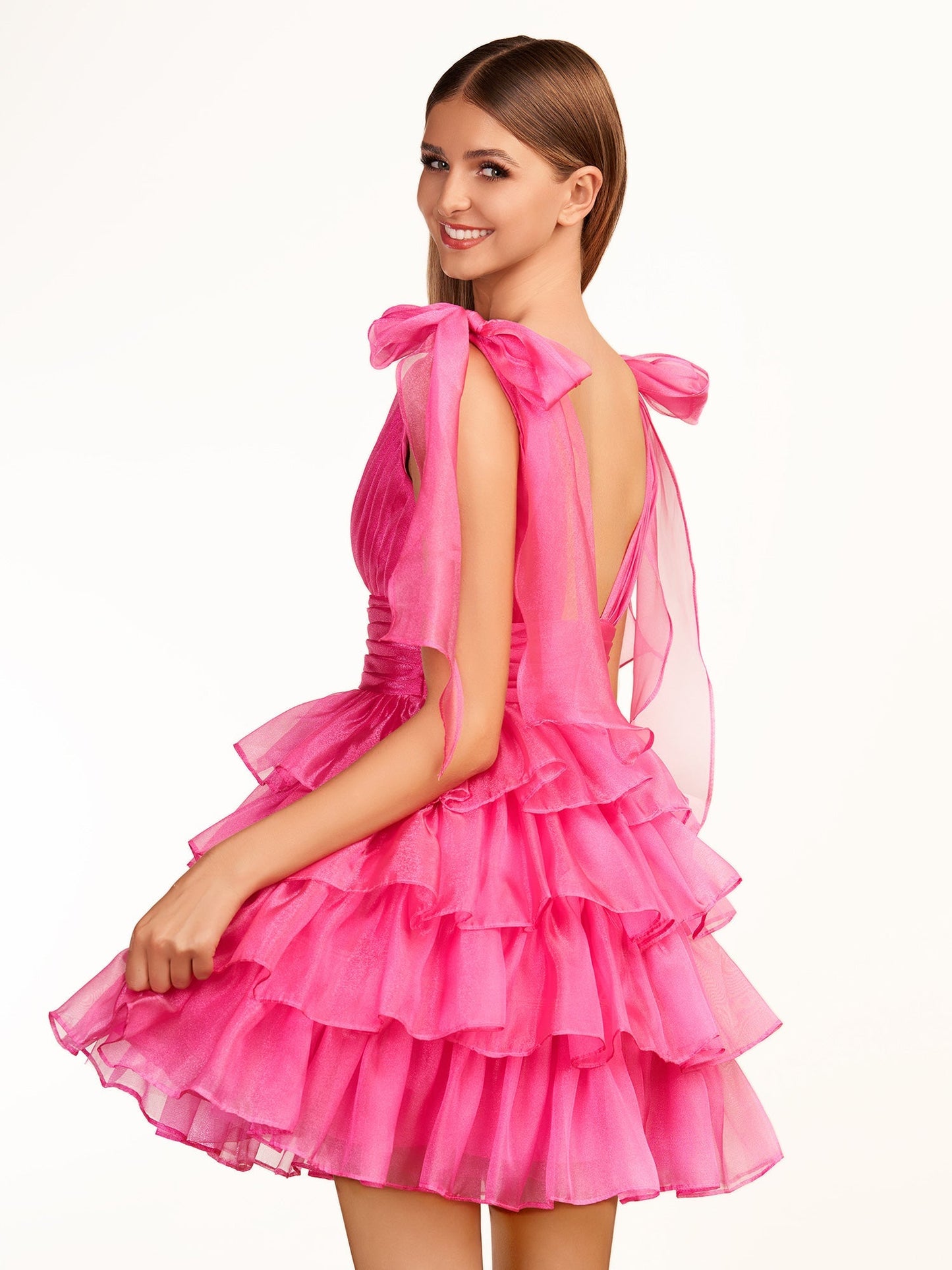 Joleen | Trendy A-Line Royal Blue Tiered Homecoming Dress with Bow