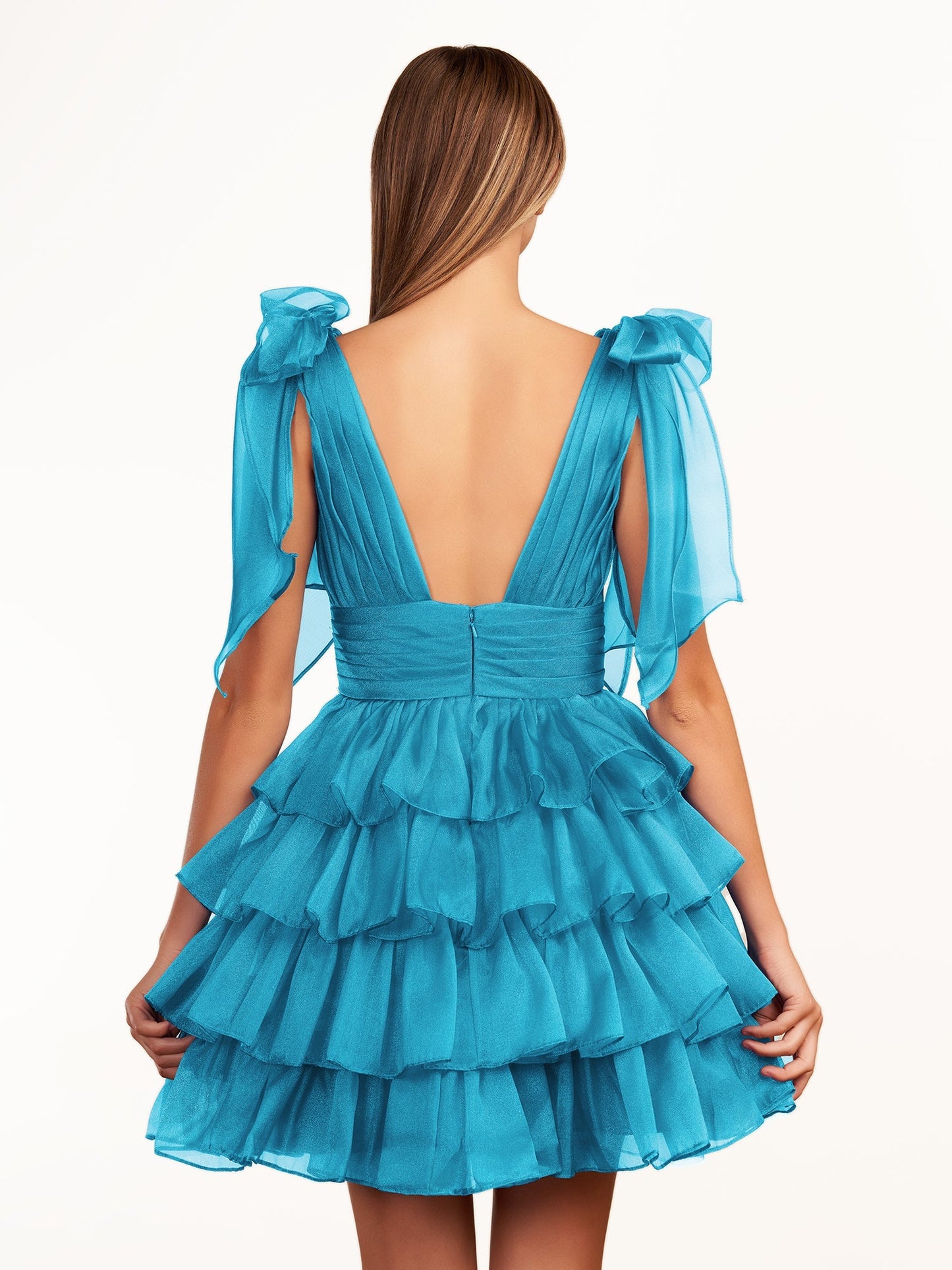 Joleen | Trendy A-Line Royal Blue Tiered Homecoming Dress with Bow