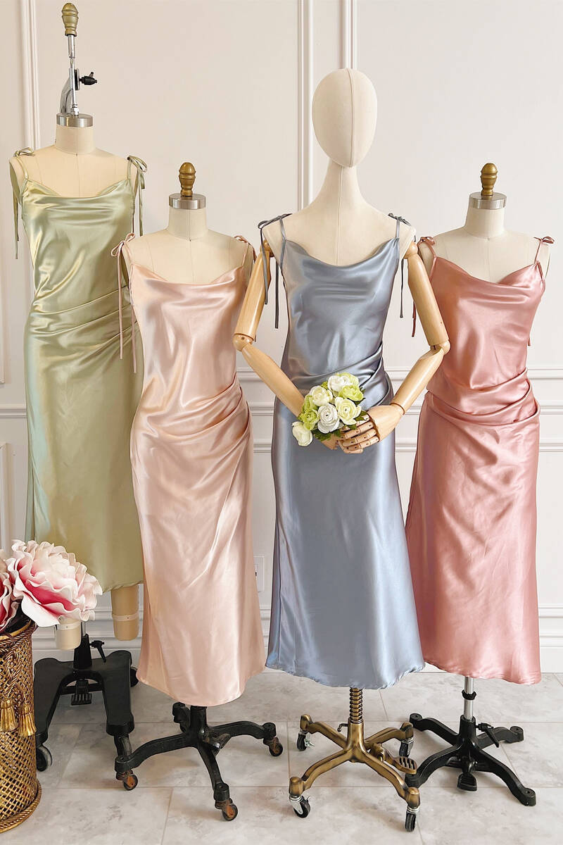 Lamont | Sheath Champagne Long Bridesmaid Dress With Tie Shoulder