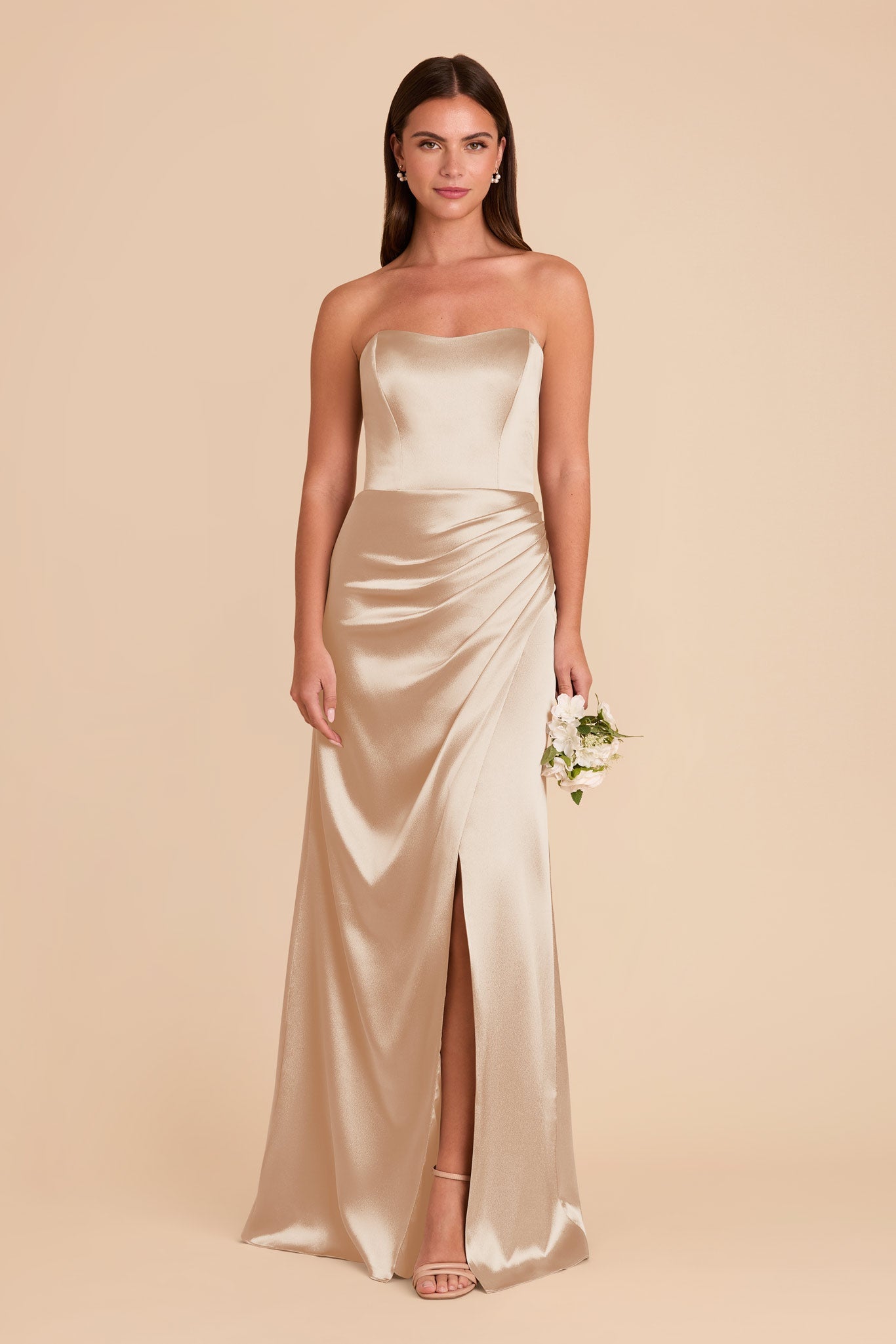 Anne Shiny Satin Dress - Neutral Champagne