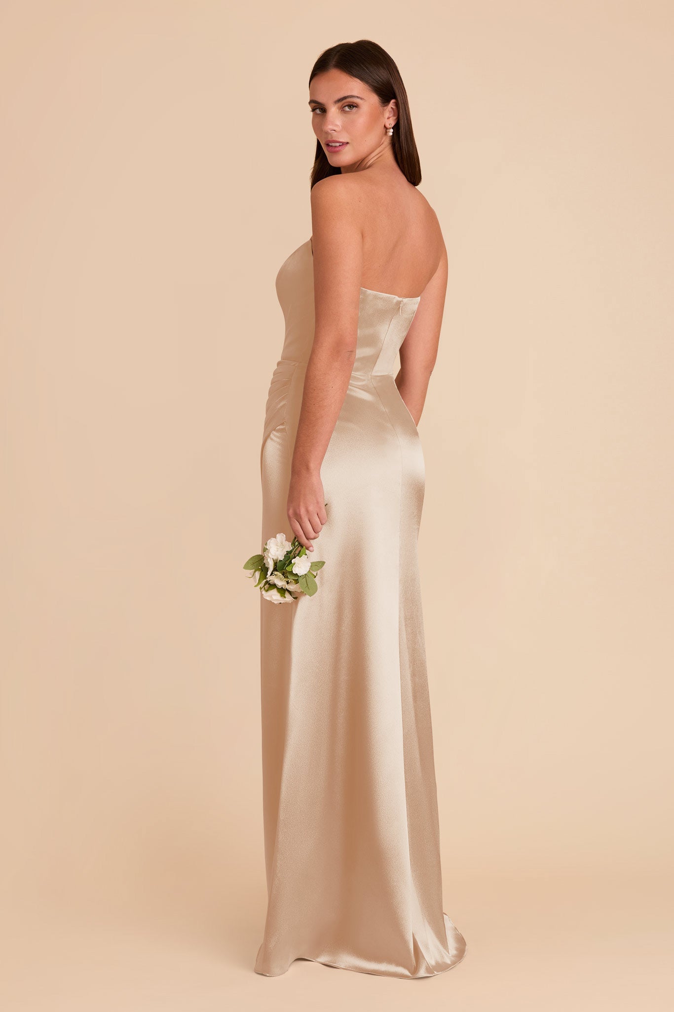 Anne Shiny Satin Dress - Neutral Champagne