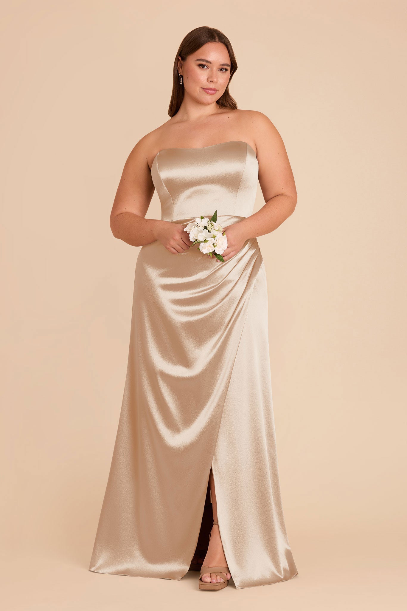 Anne Shiny Satin Dress - Neutral Champagne