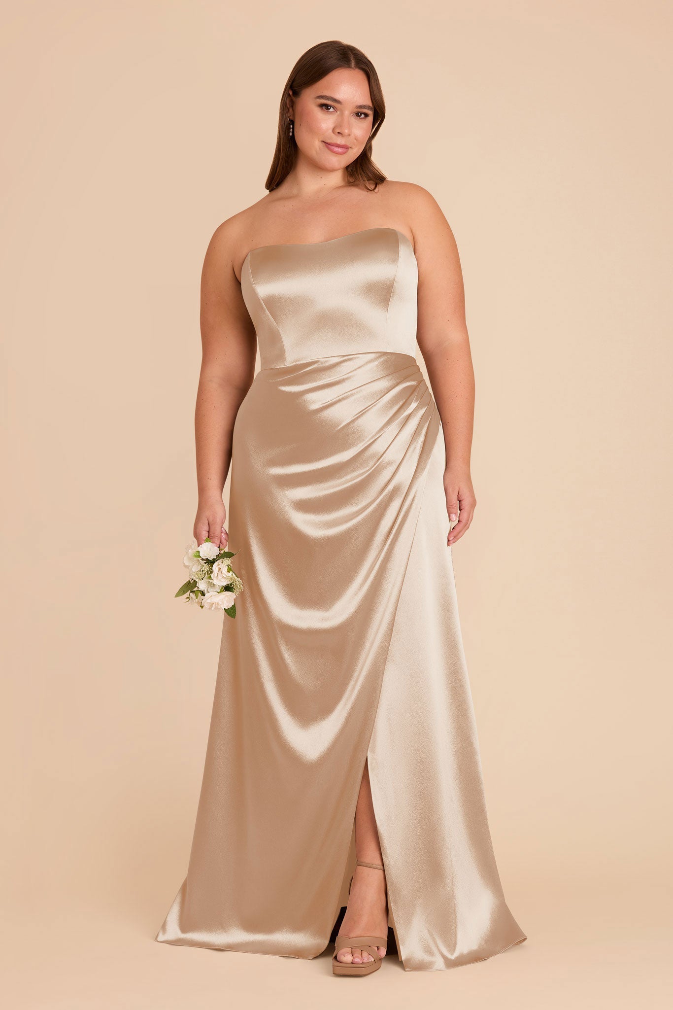 Anne Shiny Satin Dress - Neutral Champagne