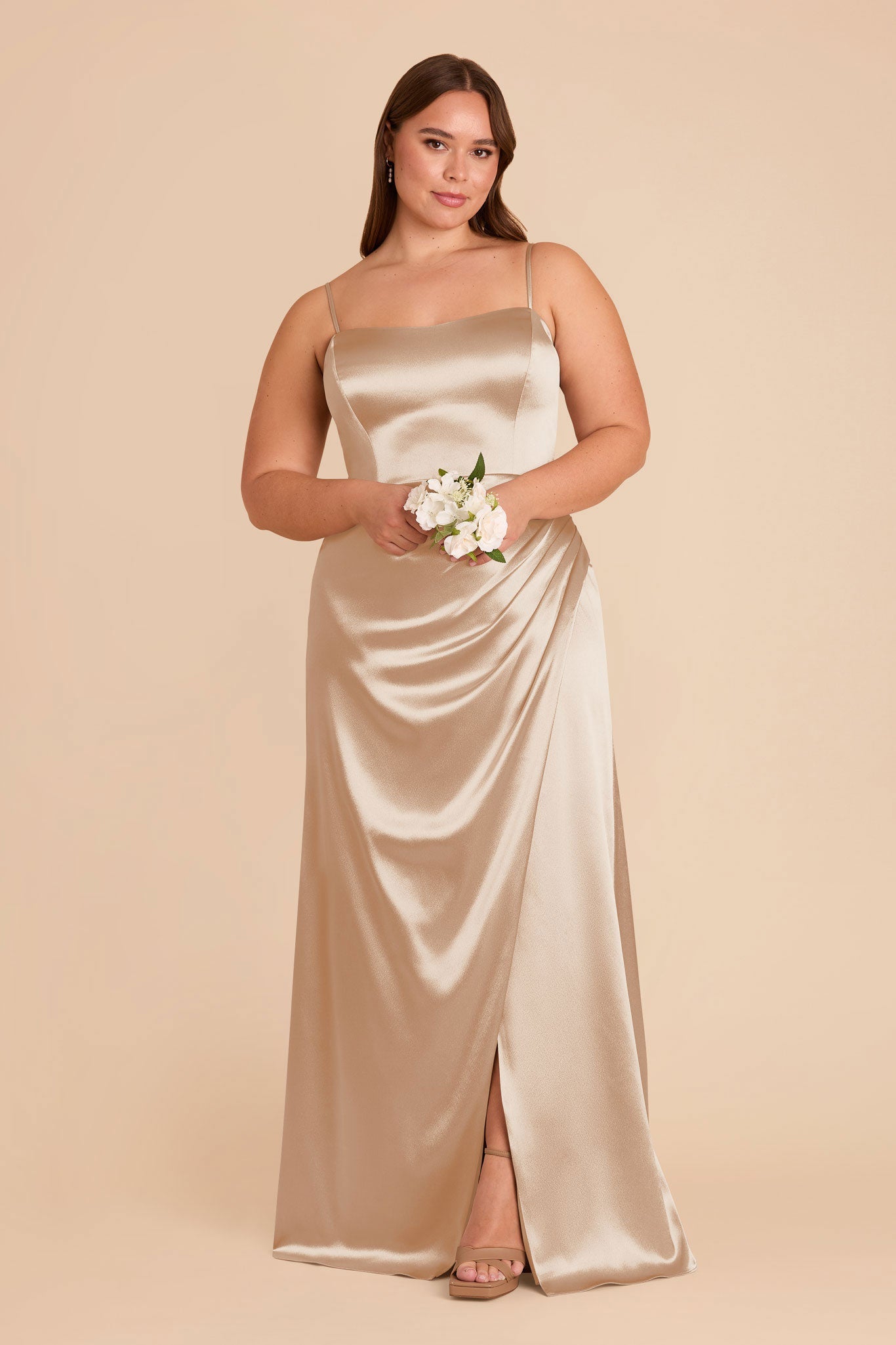 Anne Shiny Satin Dress - Neutral Champagne