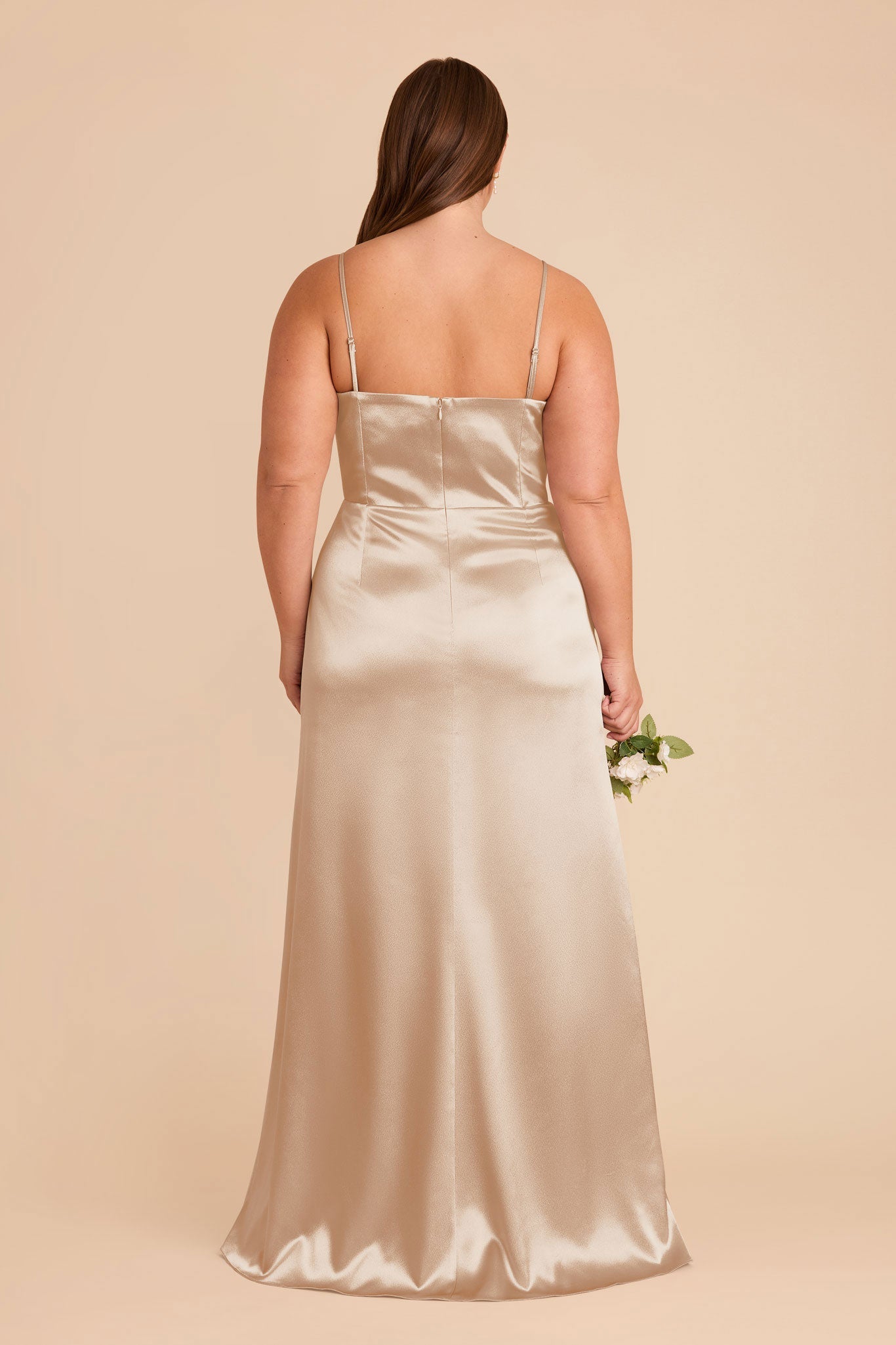 Anne Shiny Satin Dress - Neutral Champagne