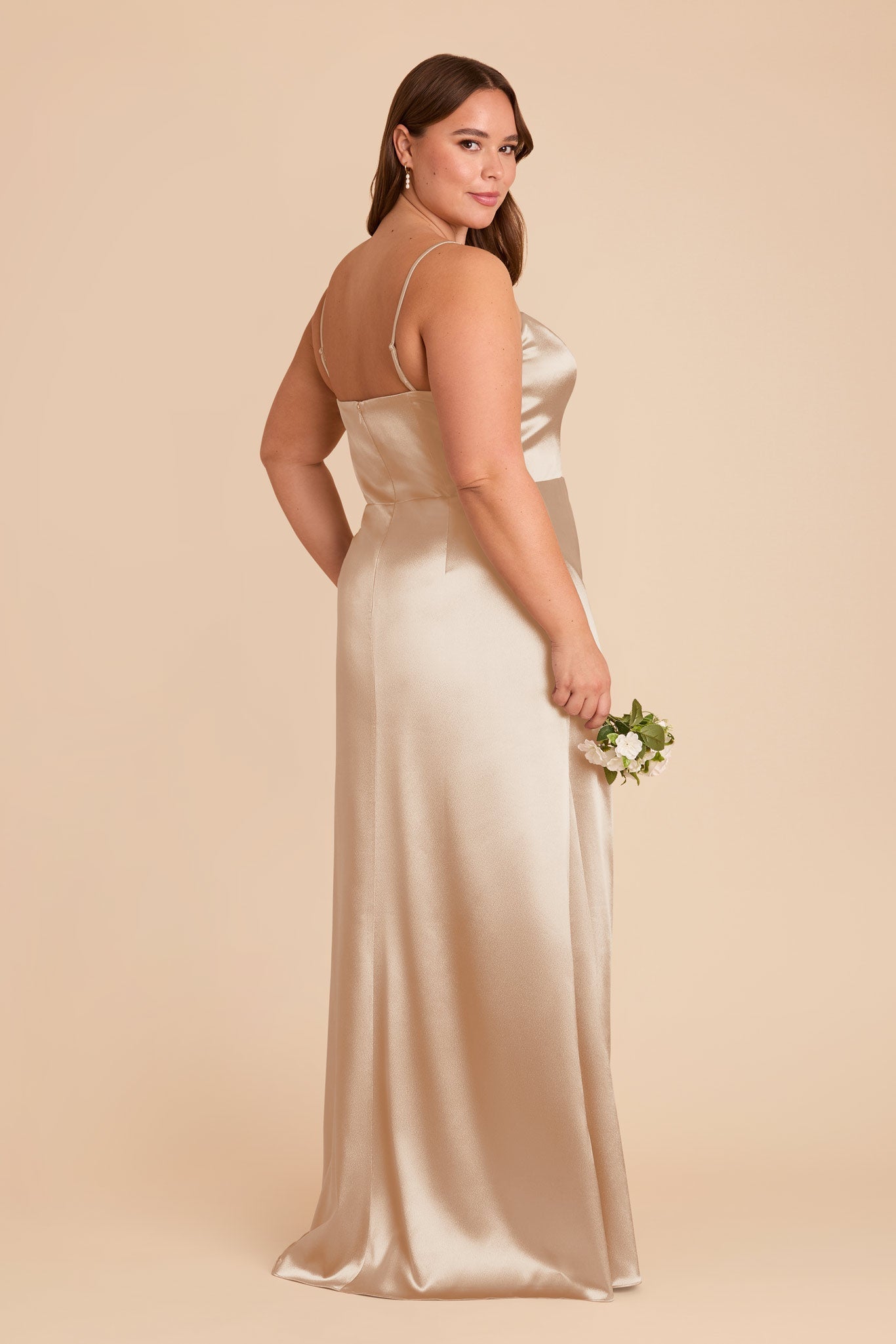 Anne Shiny Satin Dress - Neutral Champagne