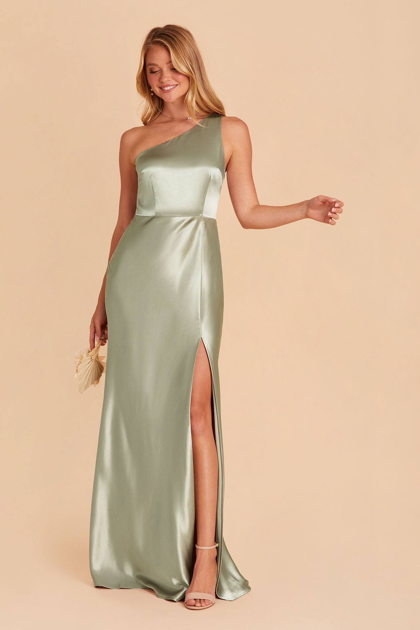 Kira Shiny Satin Dress - Sage