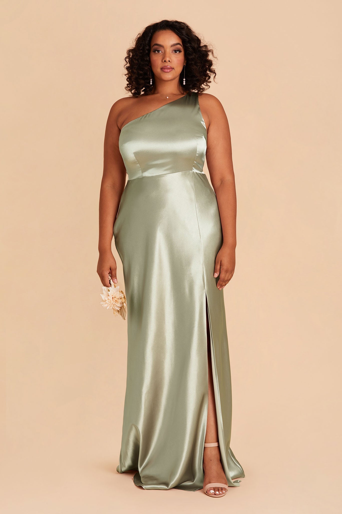 Kira Shiny Satin Dress - Sage