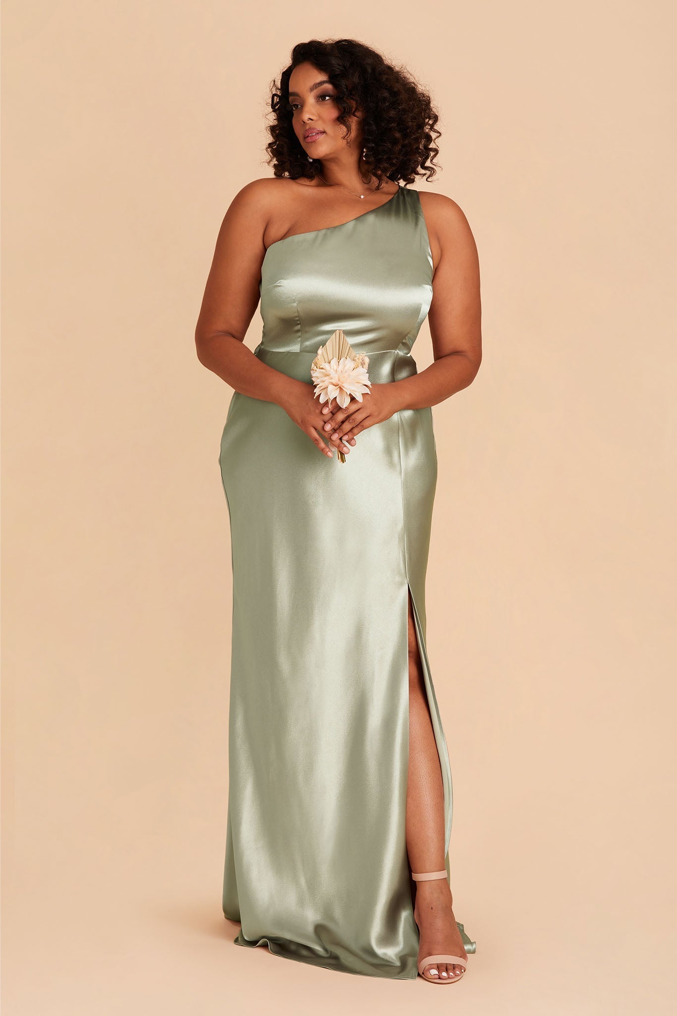 Kira Shiny Satin Dress - Sage