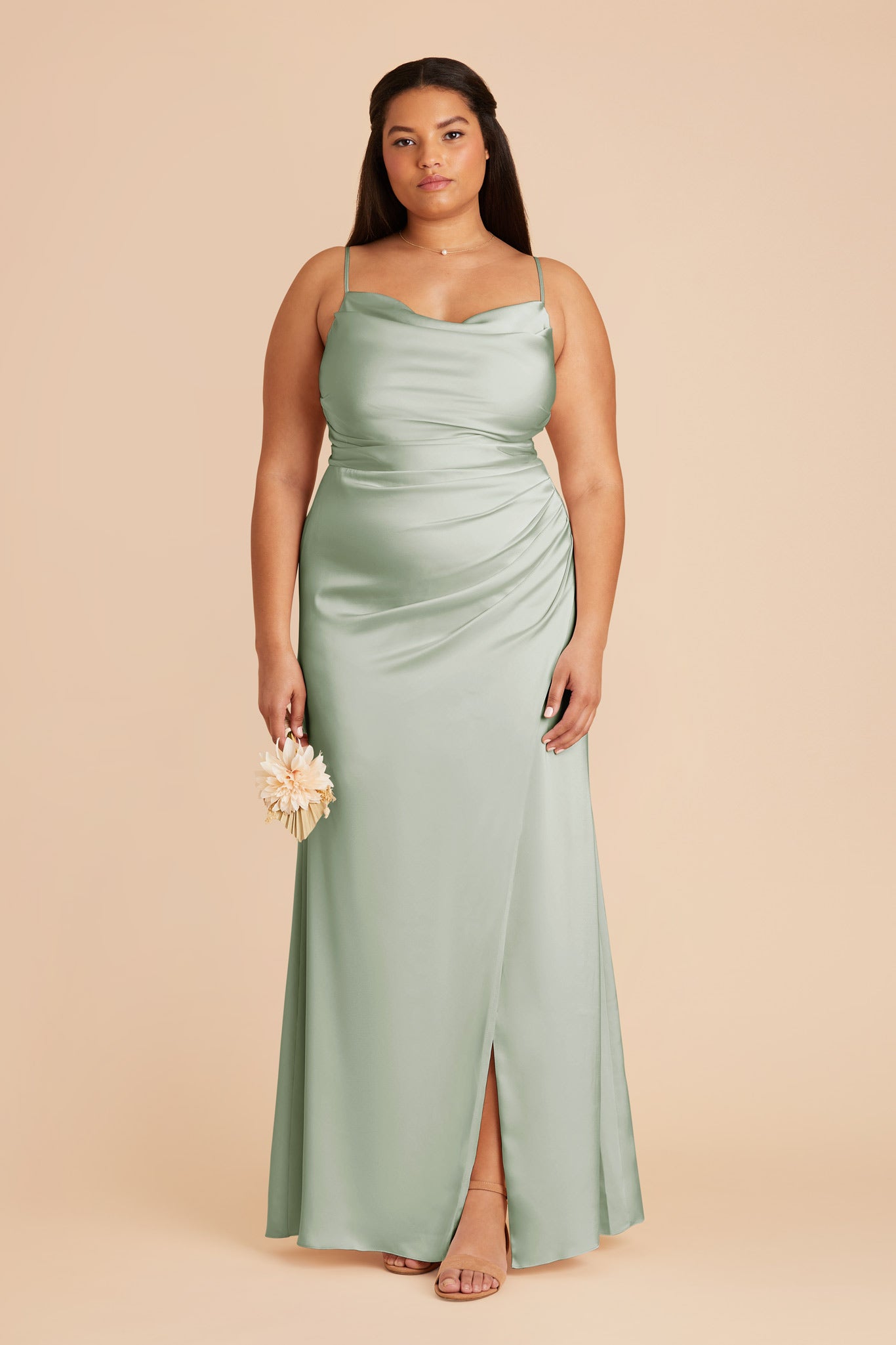 Lydia Matte Satin Dress - Sage