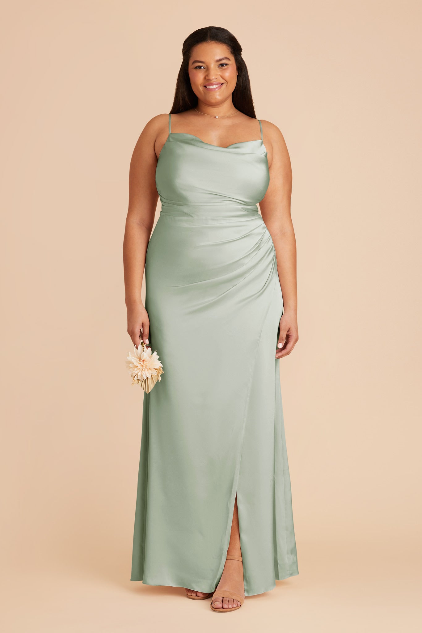 Lydia Matte Satin Dress - Sage