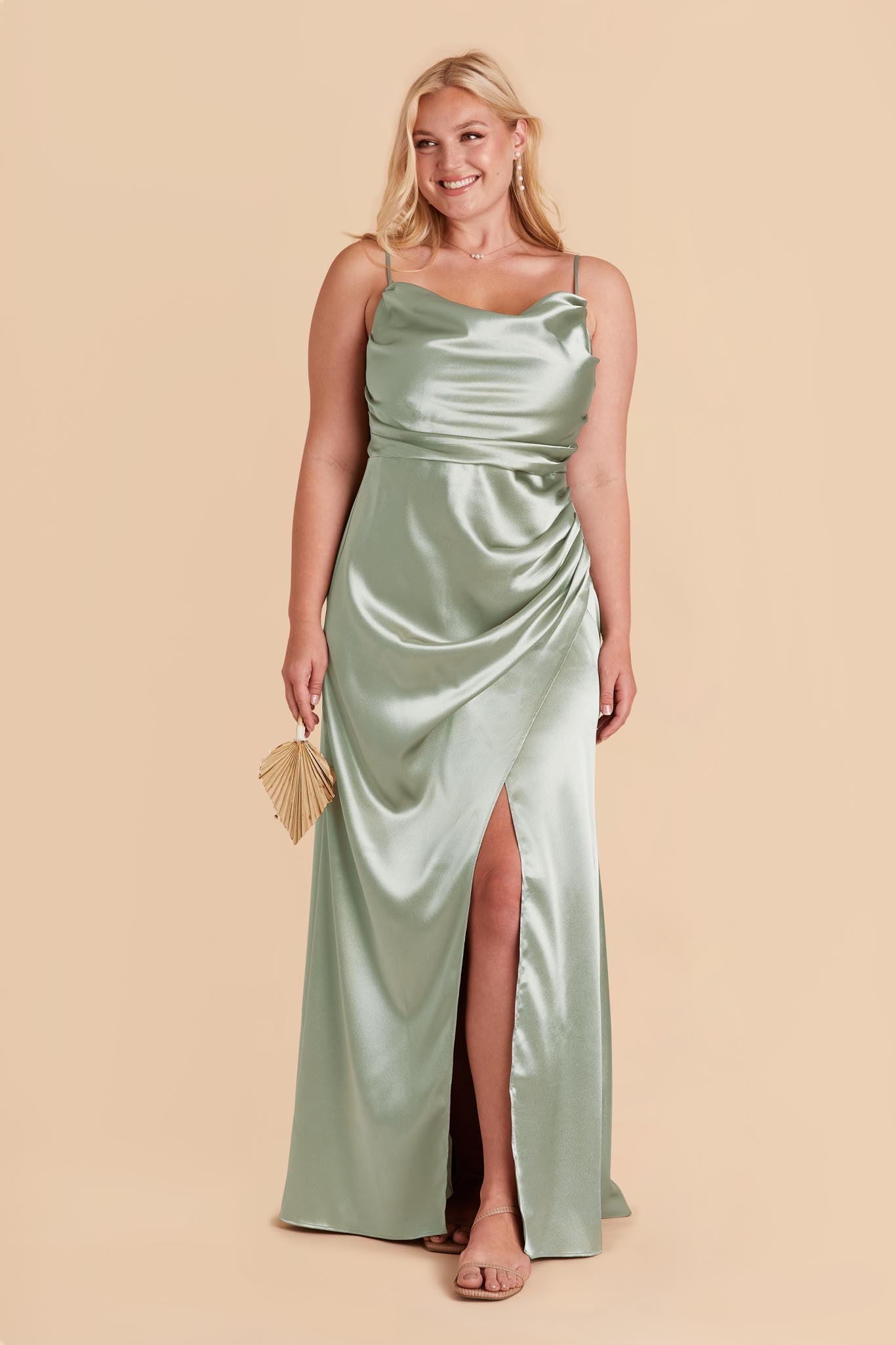 Lydia Shiny Satin Dress - Sage