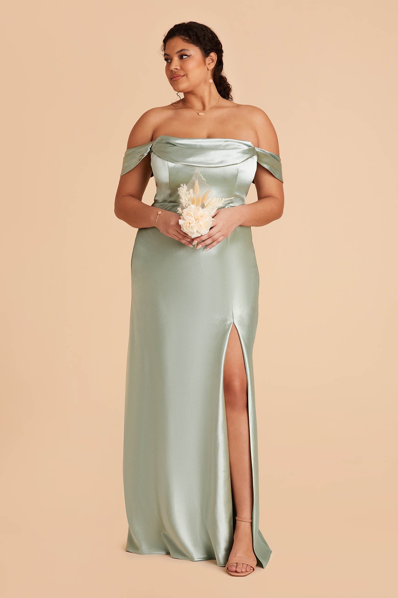 Mia Shiny Satin Convertible Dress - Sage