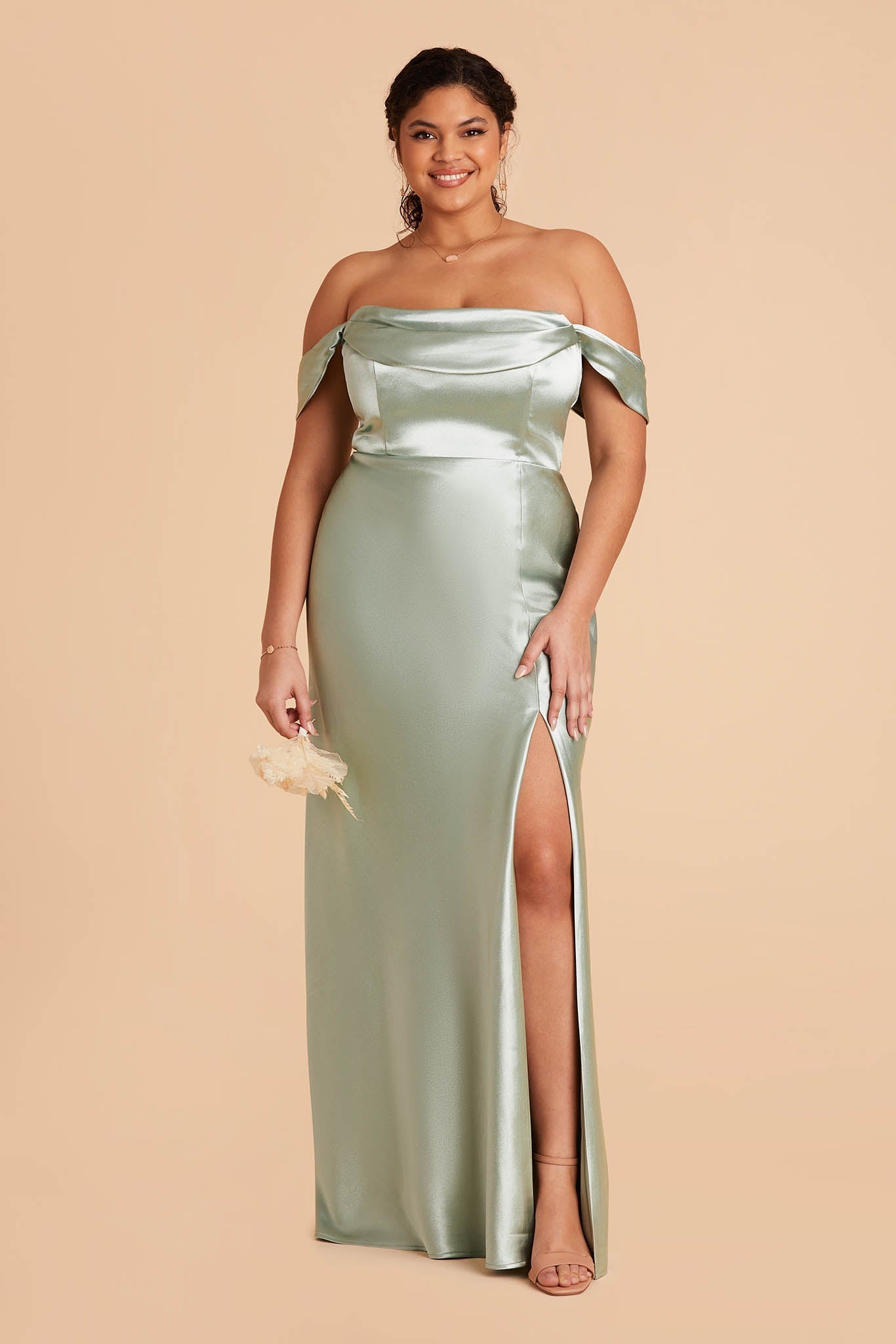 Mia Shiny Satin Convertible Dress - Sage