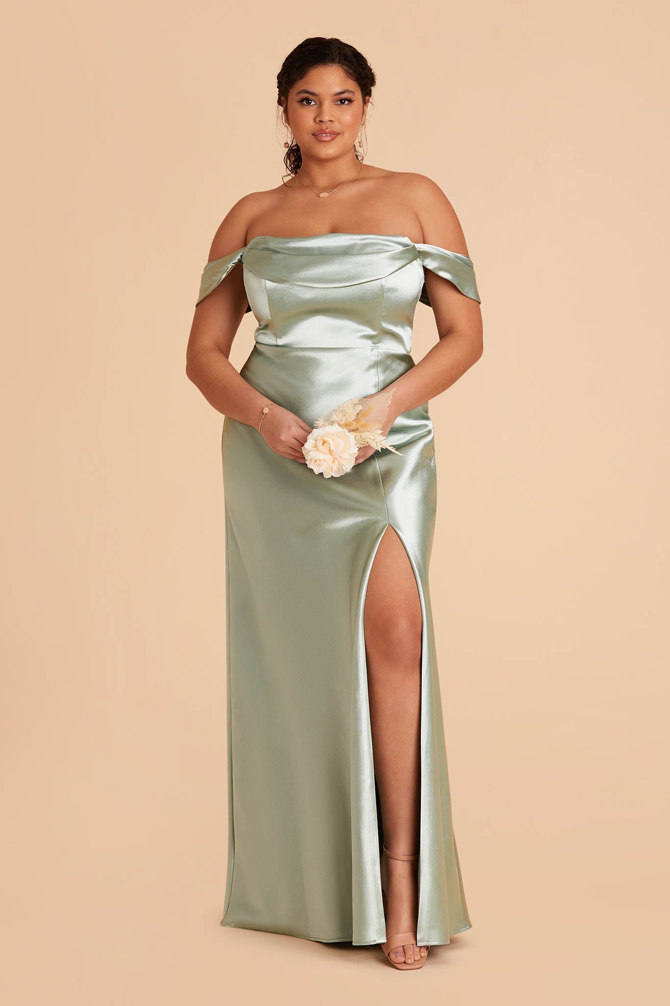 Mia Shiny Satin Convertible Dress - Sage