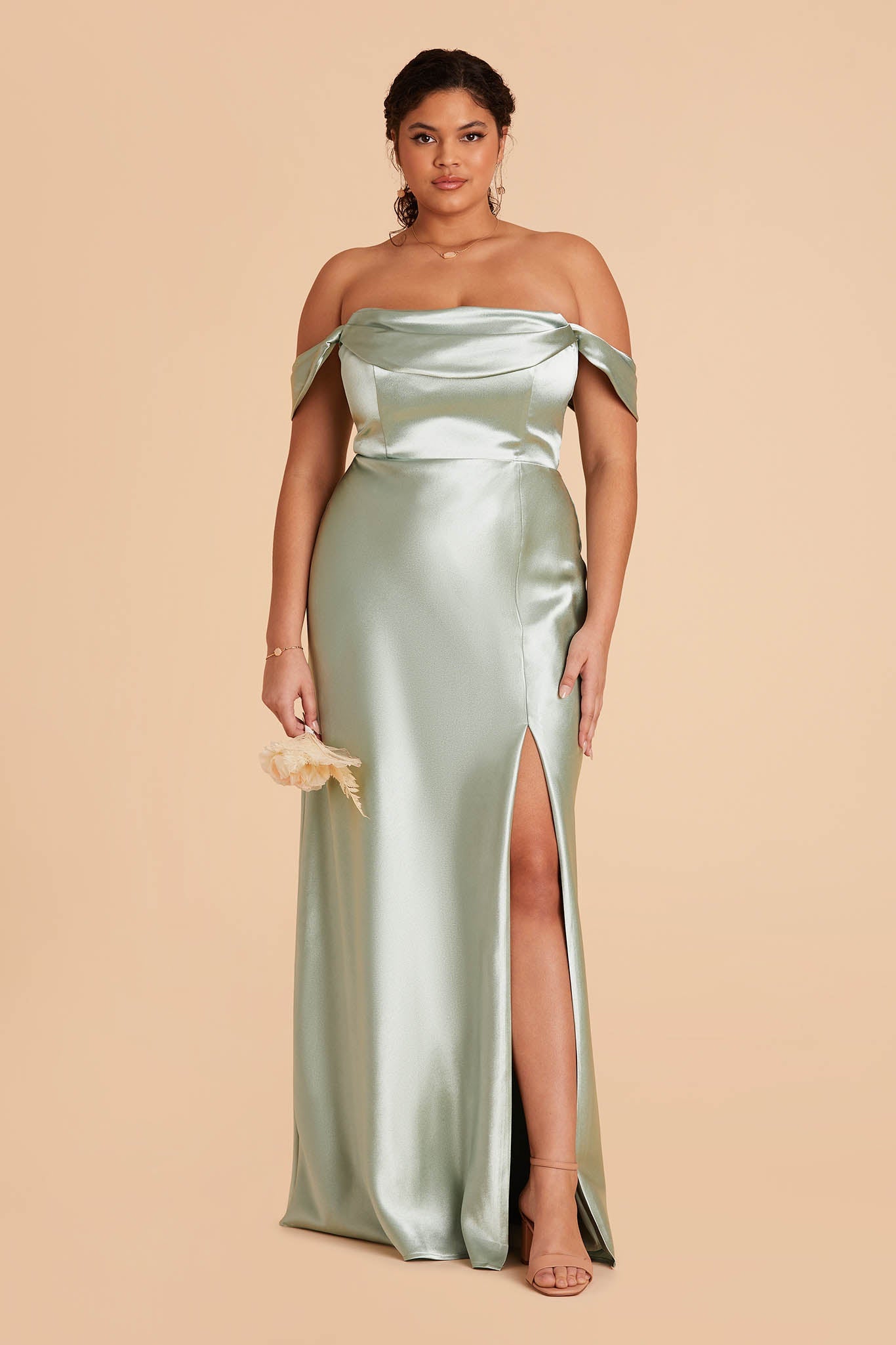 Mia Shiny Satin Convertible Dress - Sage