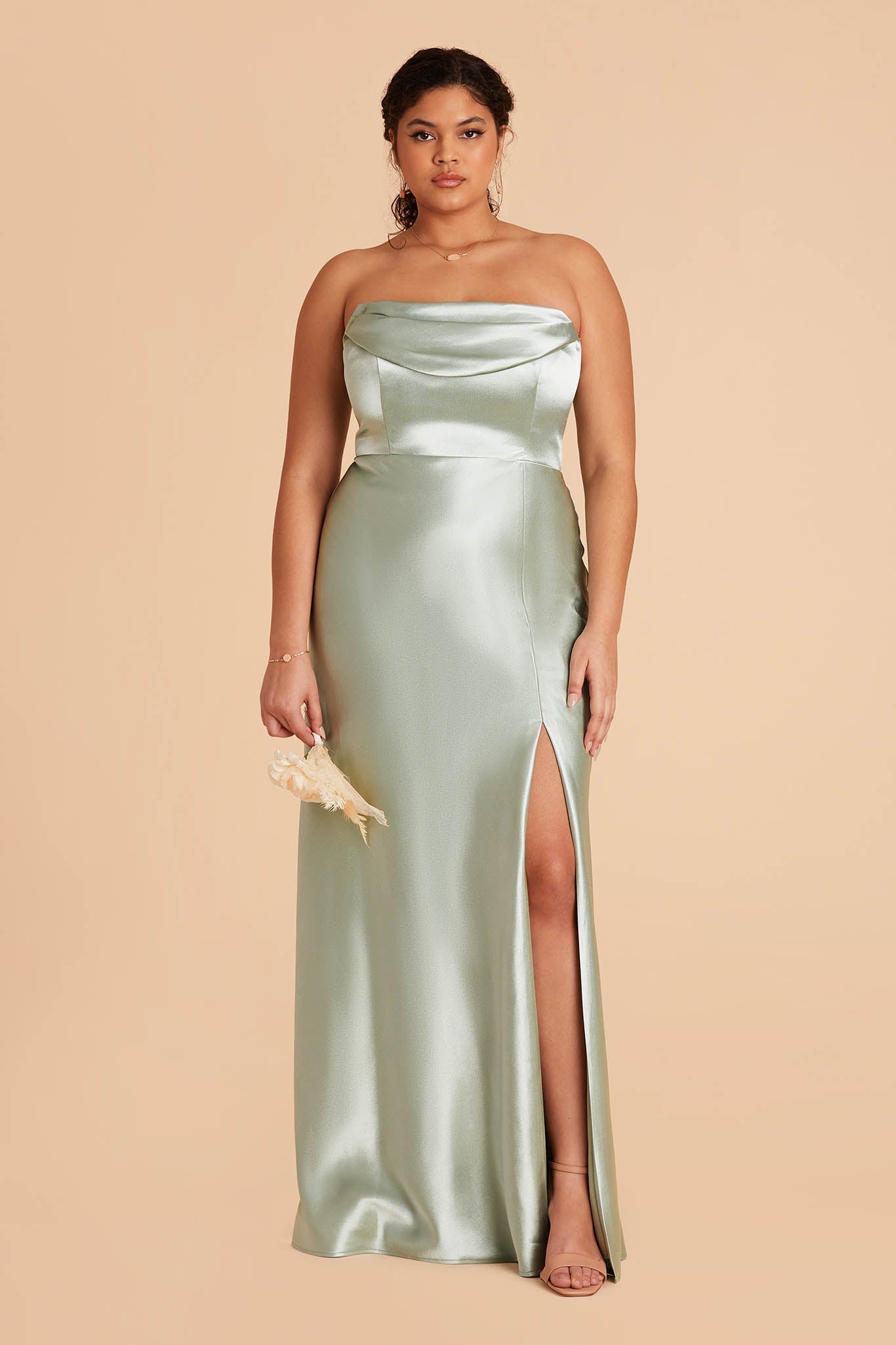Mia Shiny Satin Convertible Dress - Sage