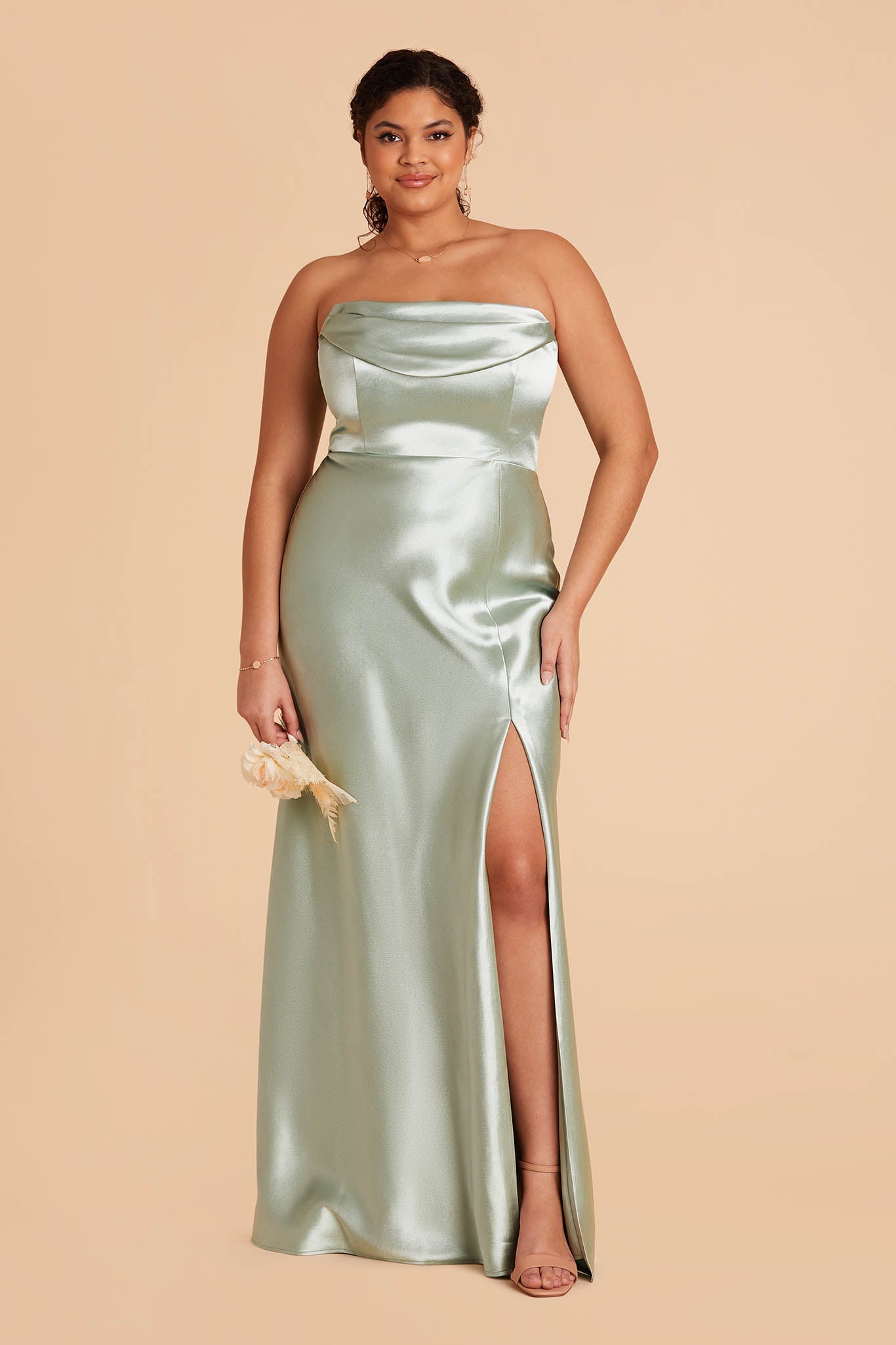 Mia Shiny Satin Convertible Dress - Sage