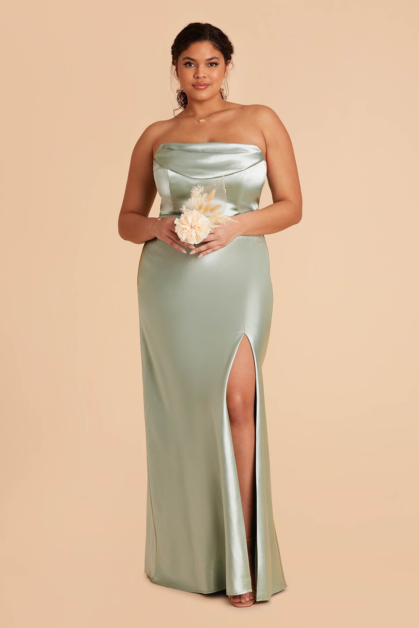 Mia Shiny Satin Convertible Dress - Sage