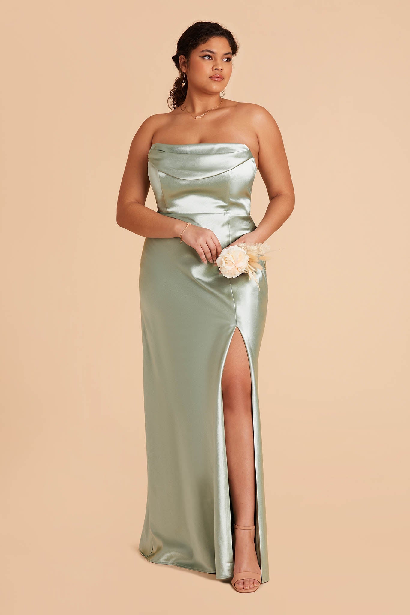 Mia Shiny Satin Convertible Dress - Sage