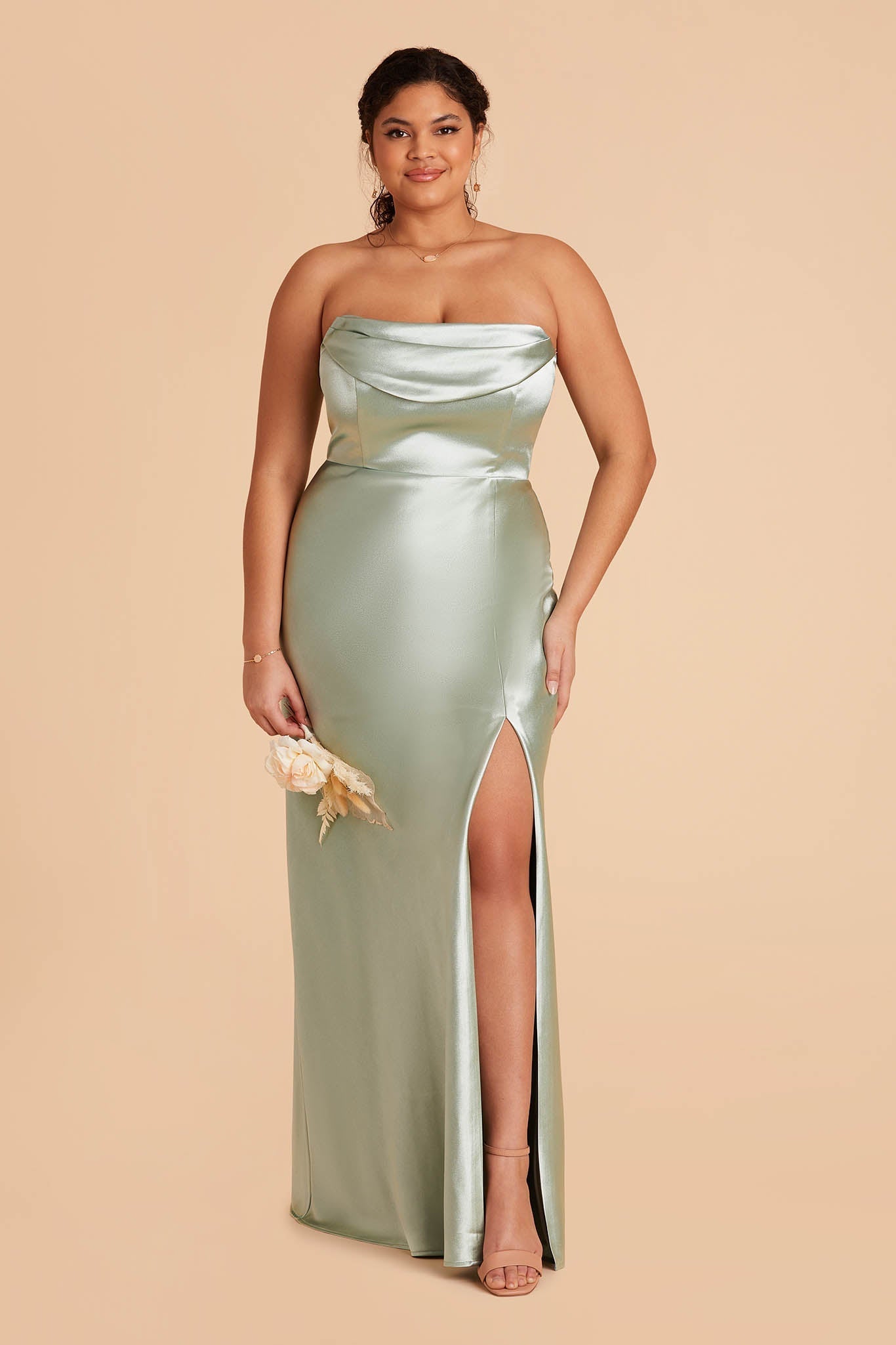 Mia Shiny Satin Convertible Dress - Sage
