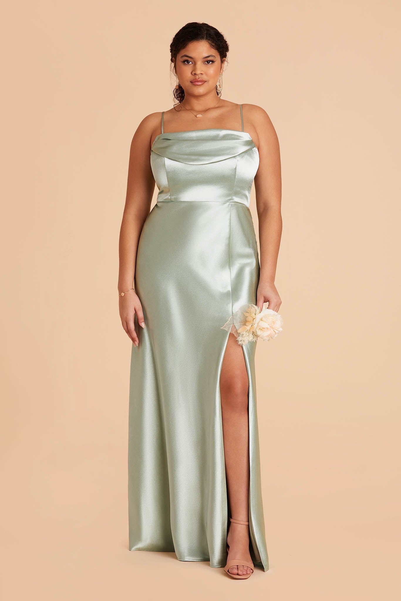 Mia Shiny Satin Convertible Dress - Sage