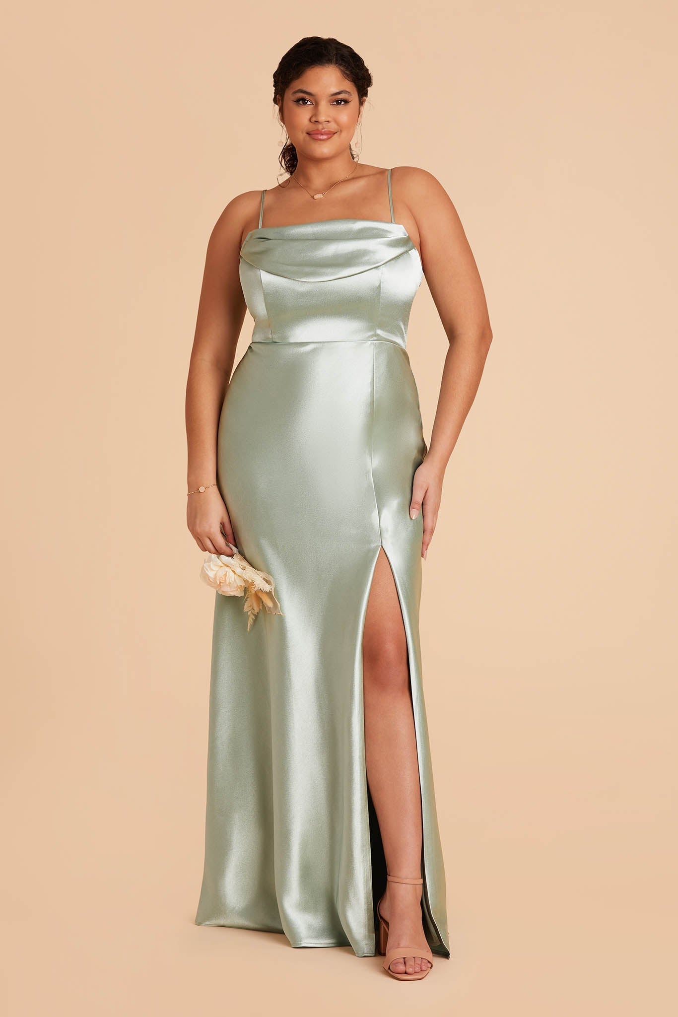 Mia Shiny Satin Convertible Dress - Sage