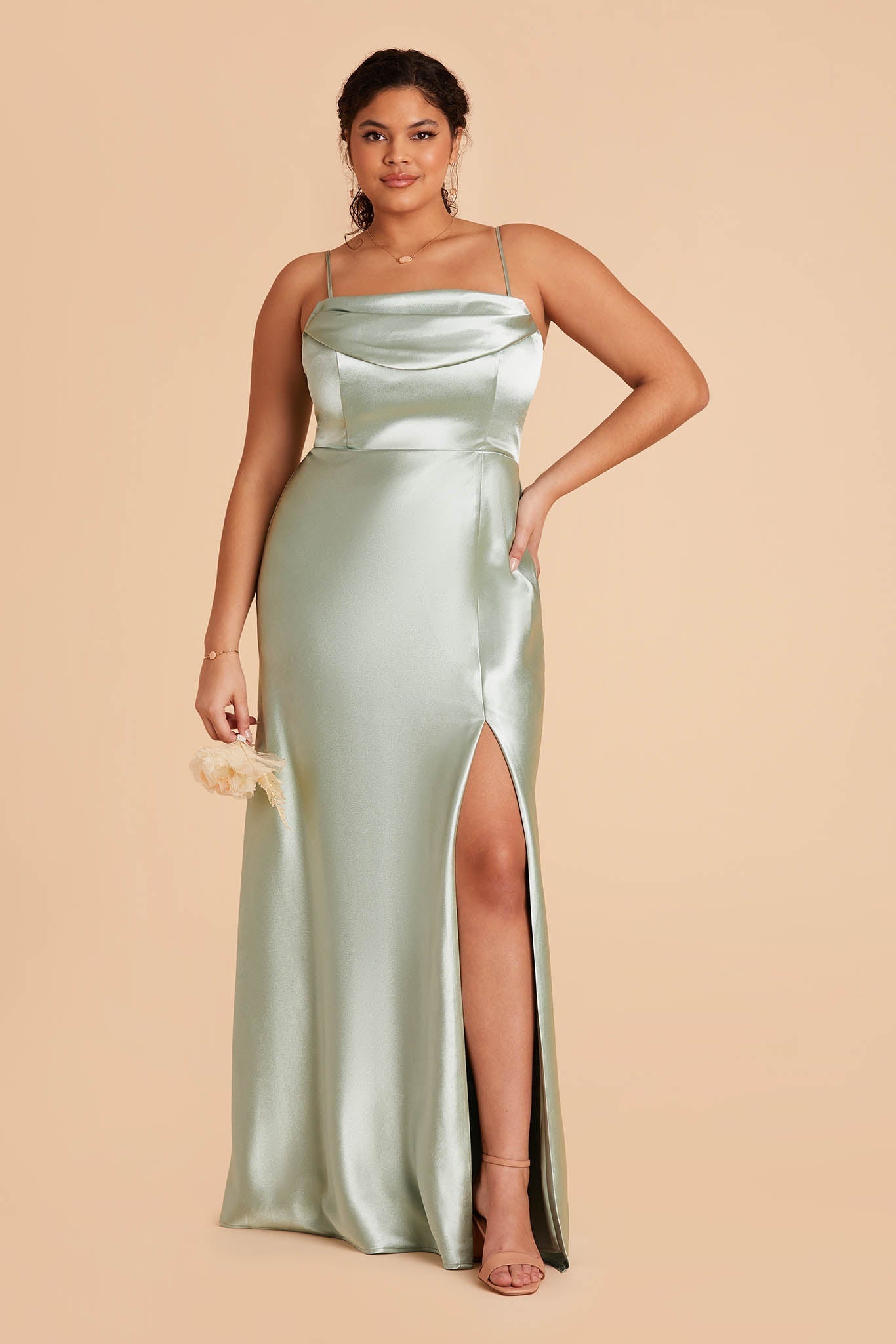 Mia Shiny Satin Convertible Dress - Sage