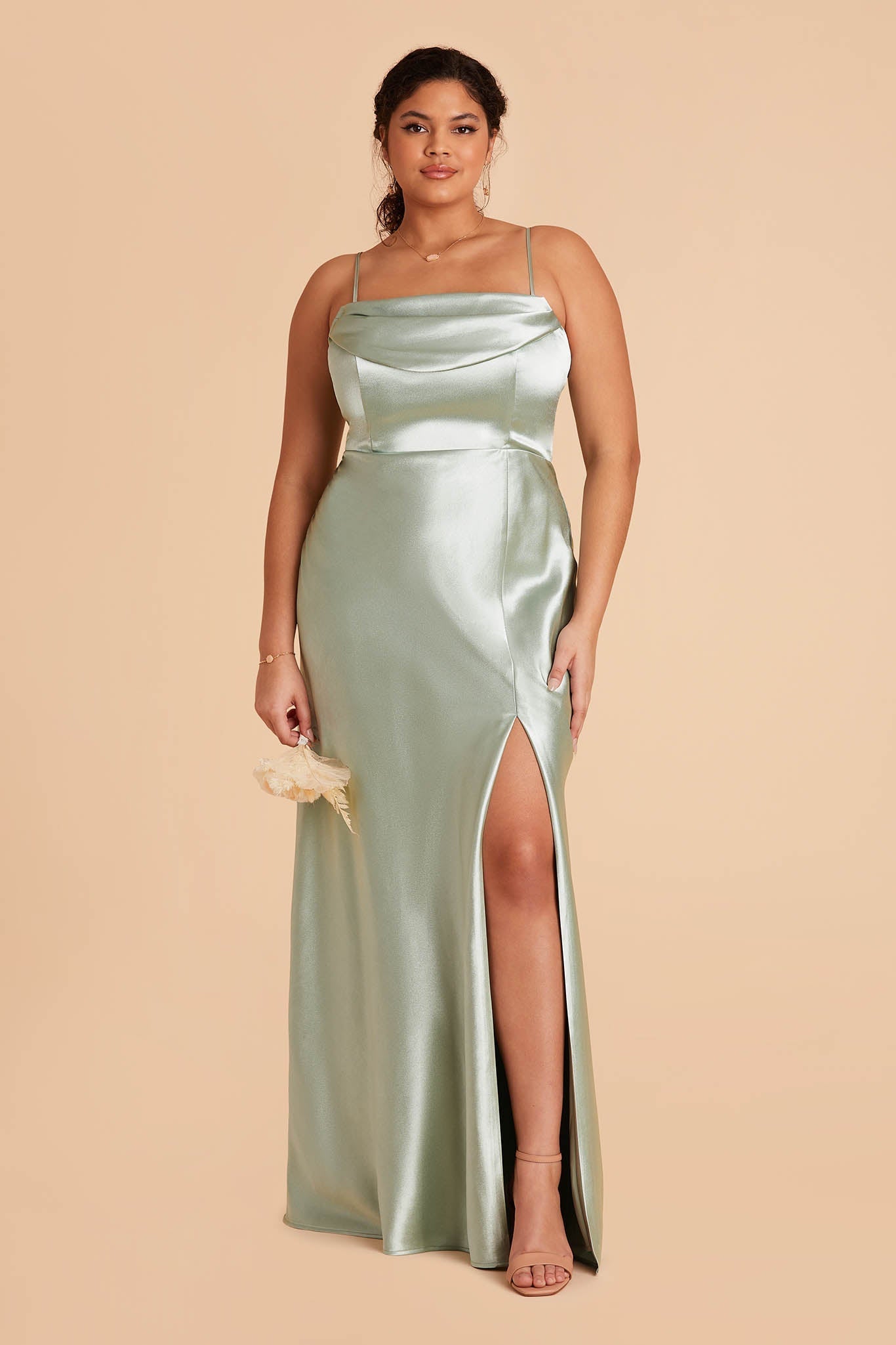 Mia Shiny Satin Convertible Dress - Sage