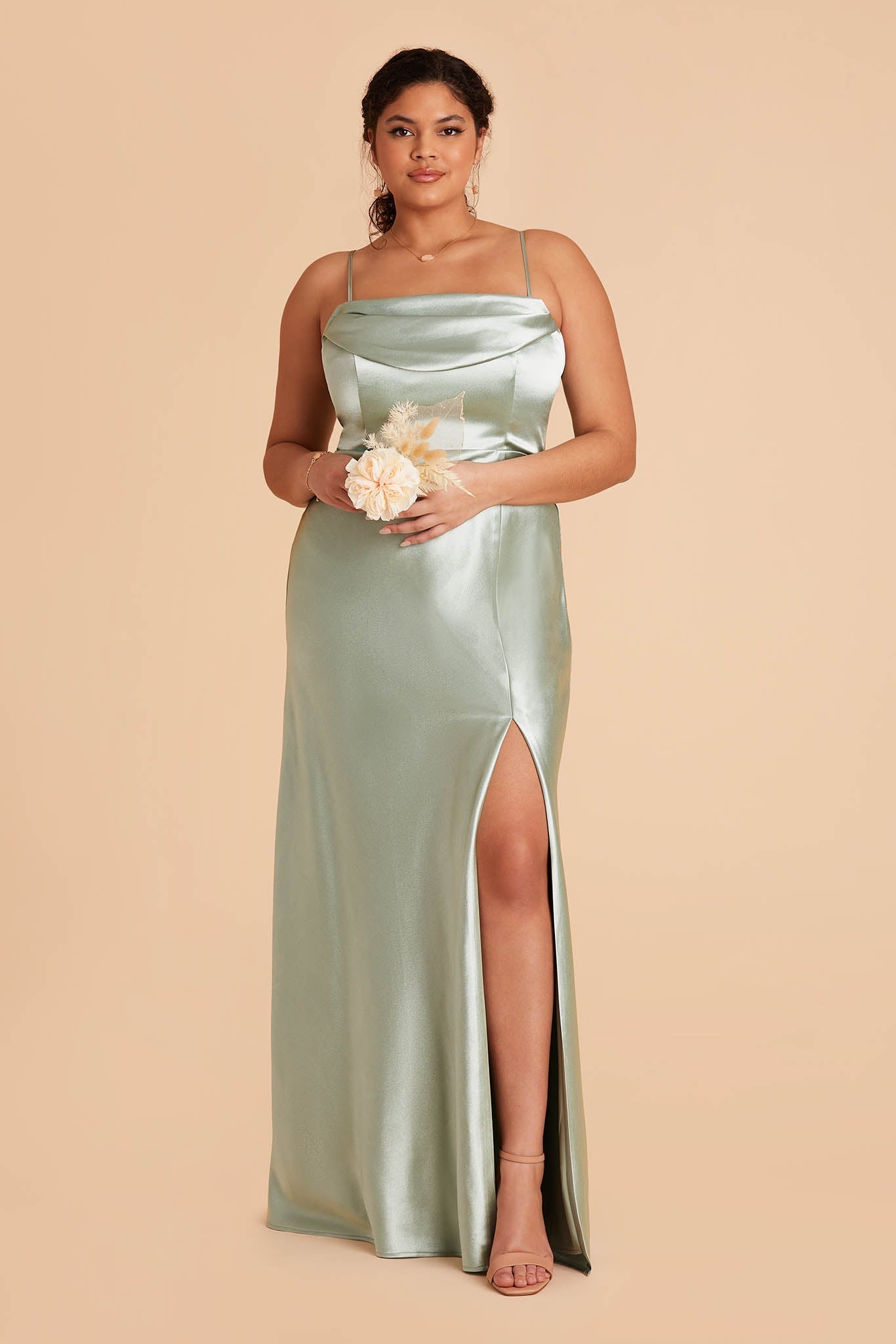 Mia Shiny Satin Convertible Dress - Sage