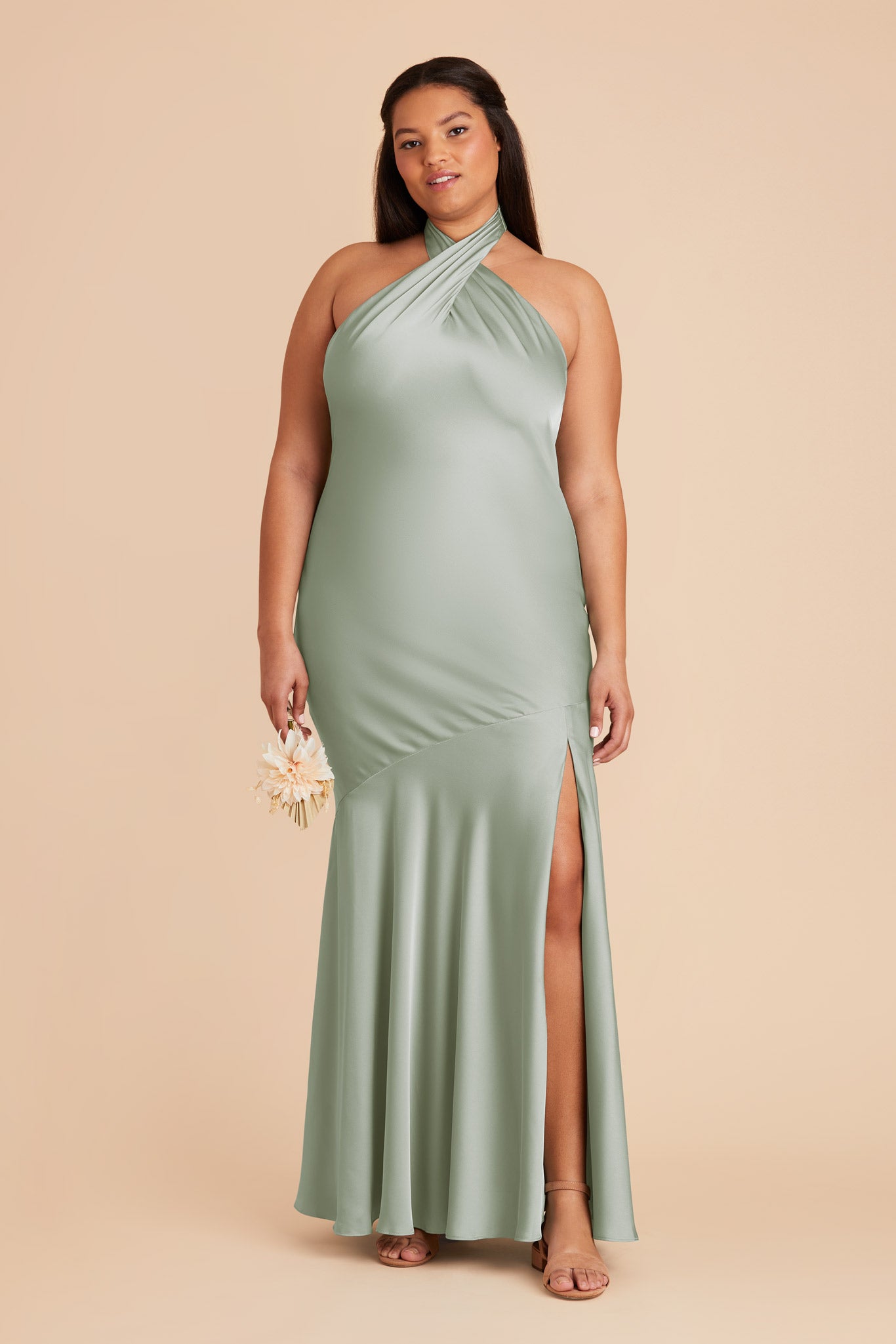 Stephanie Matte Satin Dress - Sage