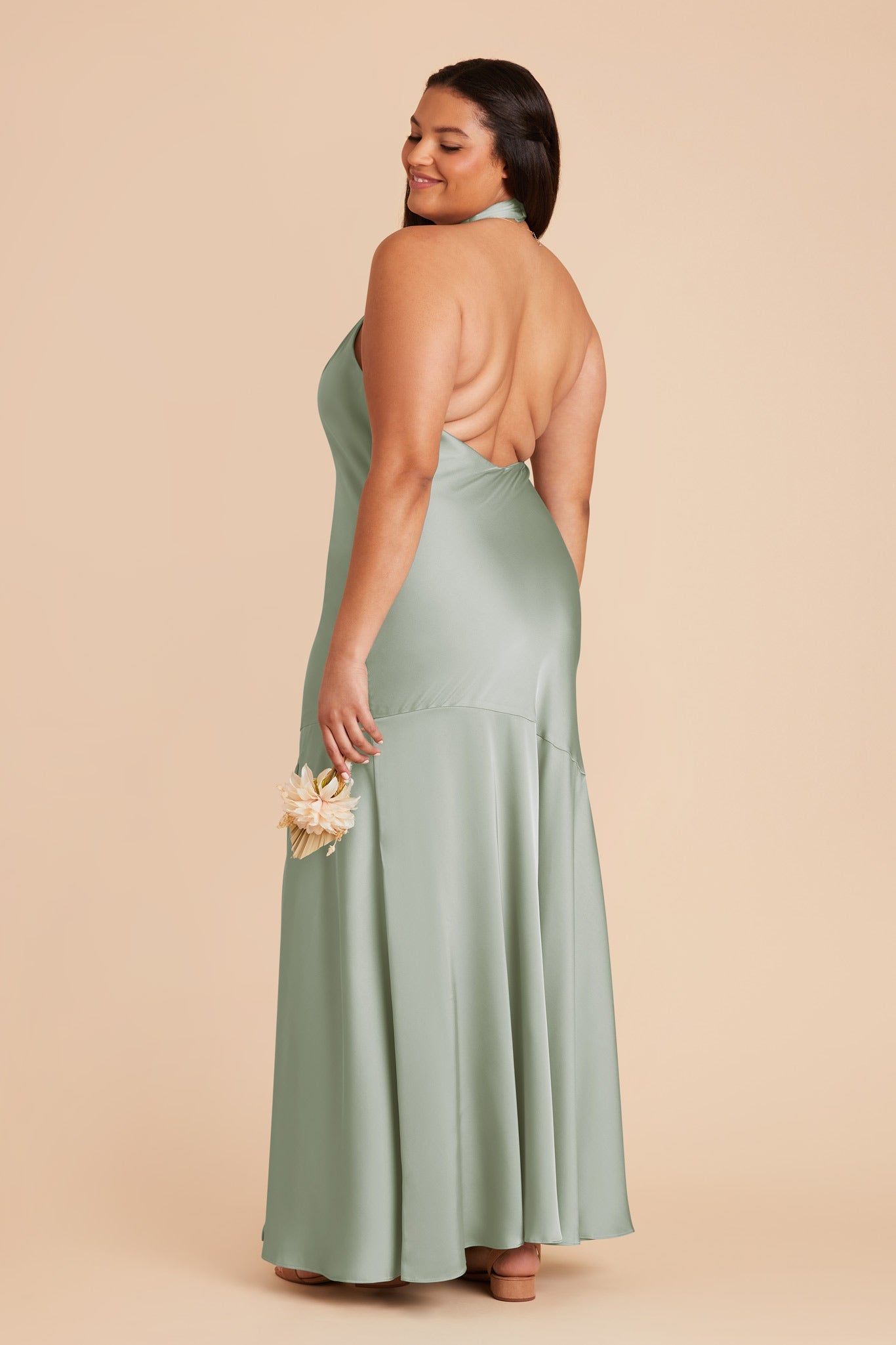 Stephanie Matte Satin Dress - Sage