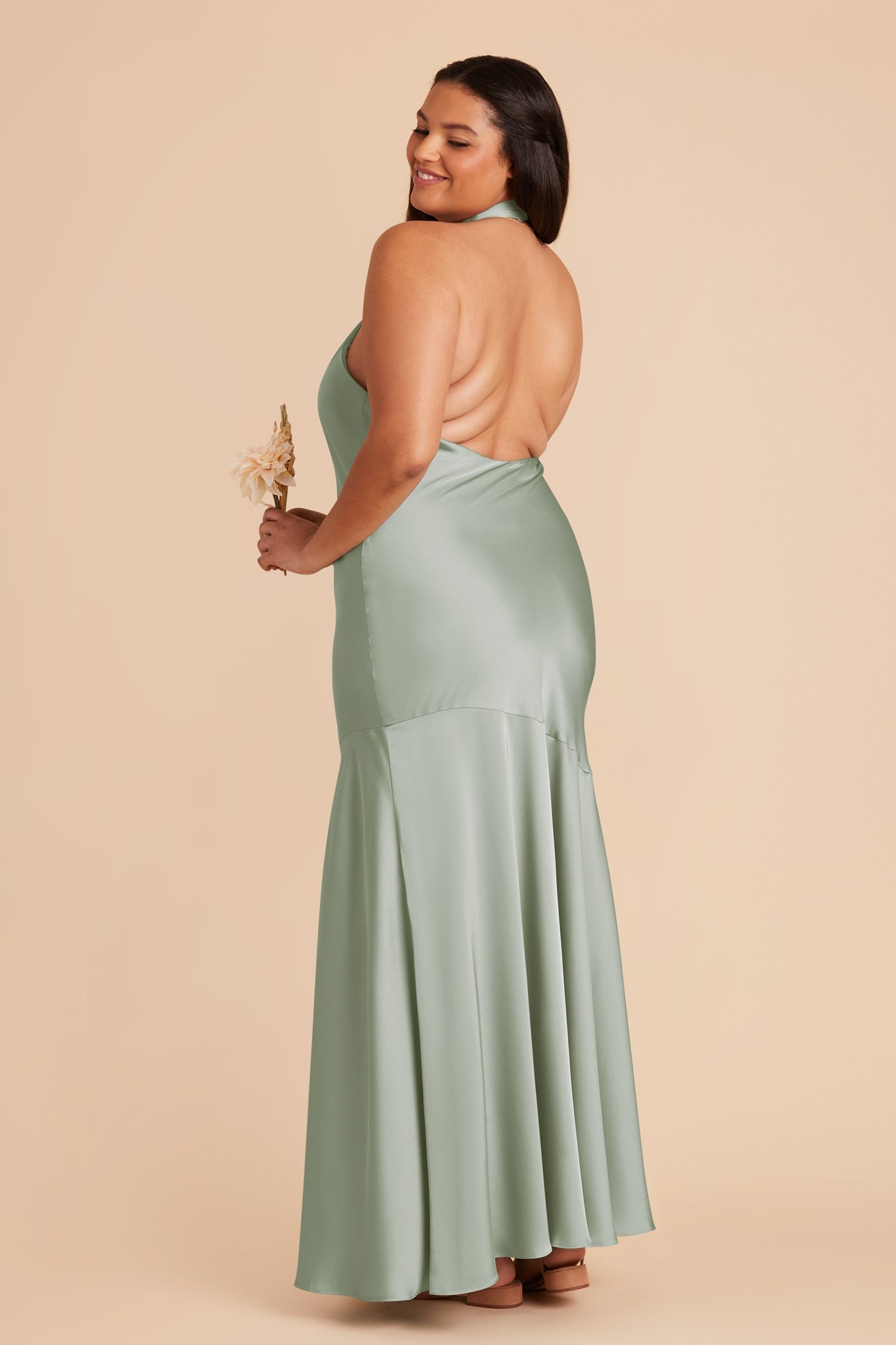 Stephanie Matte Satin Dress - Sage
